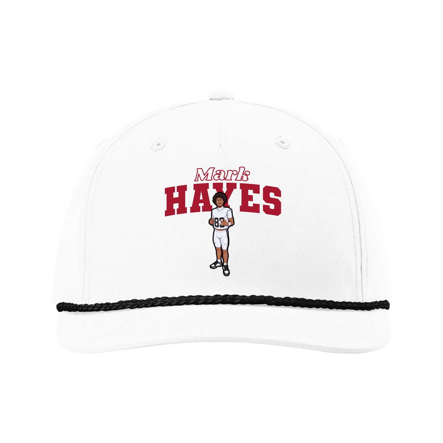 Five-Panel Classic Rope Cap — Name Arch in White