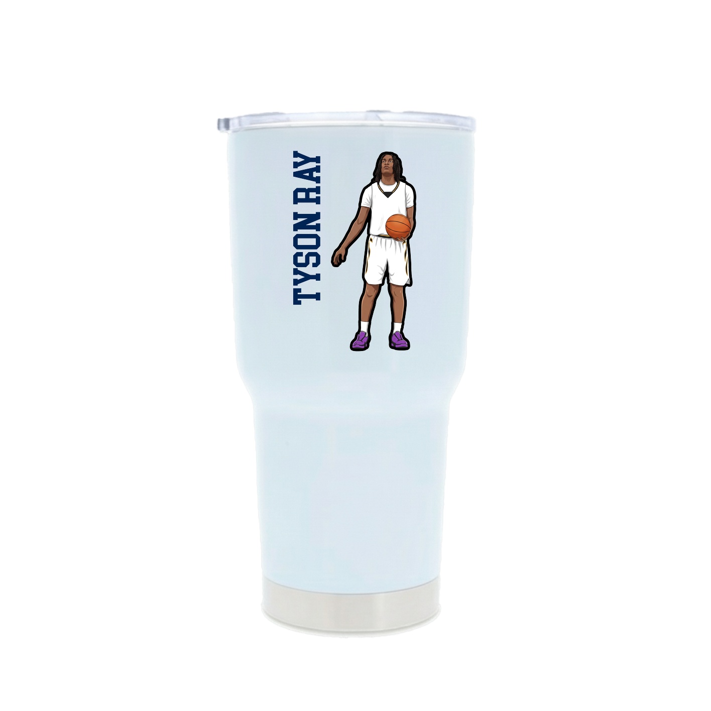 30oz Stainless Steel Tumbler — Name Vertical in White