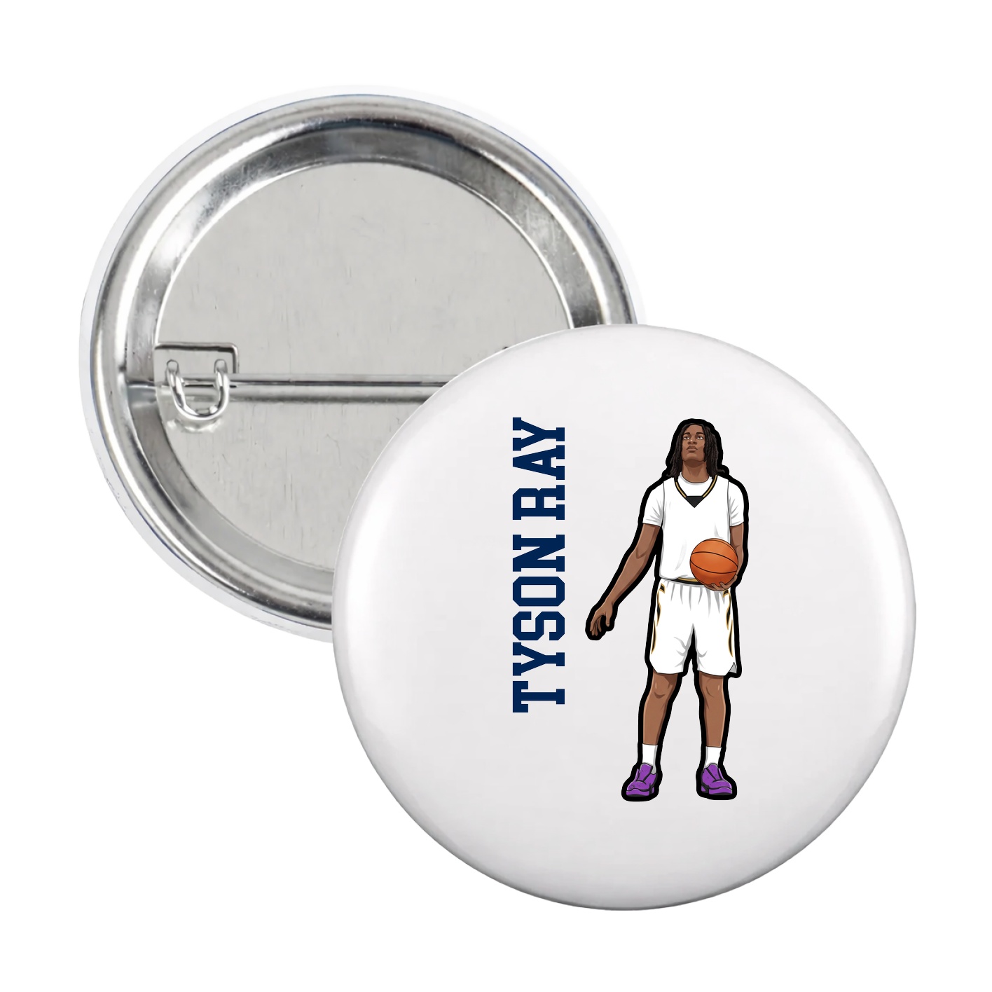 Game Day Button — Name Vertical in White