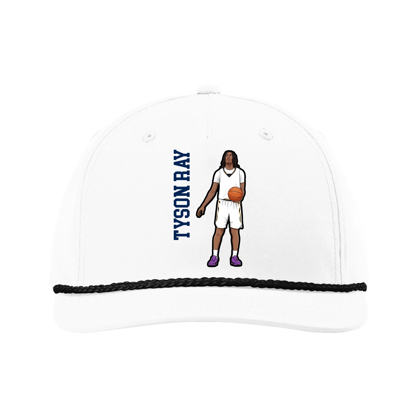 Five-Panel Classic Rope Cap — Name Vertical in White