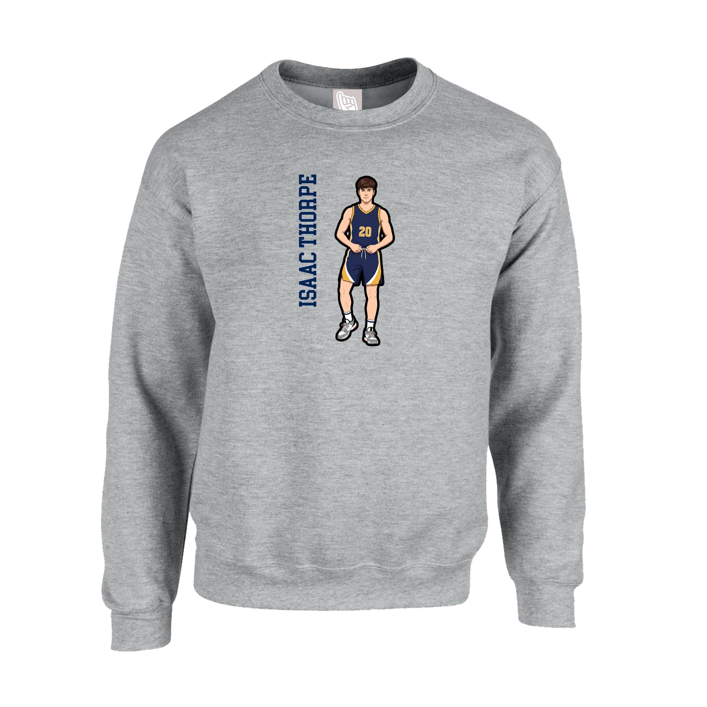 Fleece Crew — Name Vertical in Grey