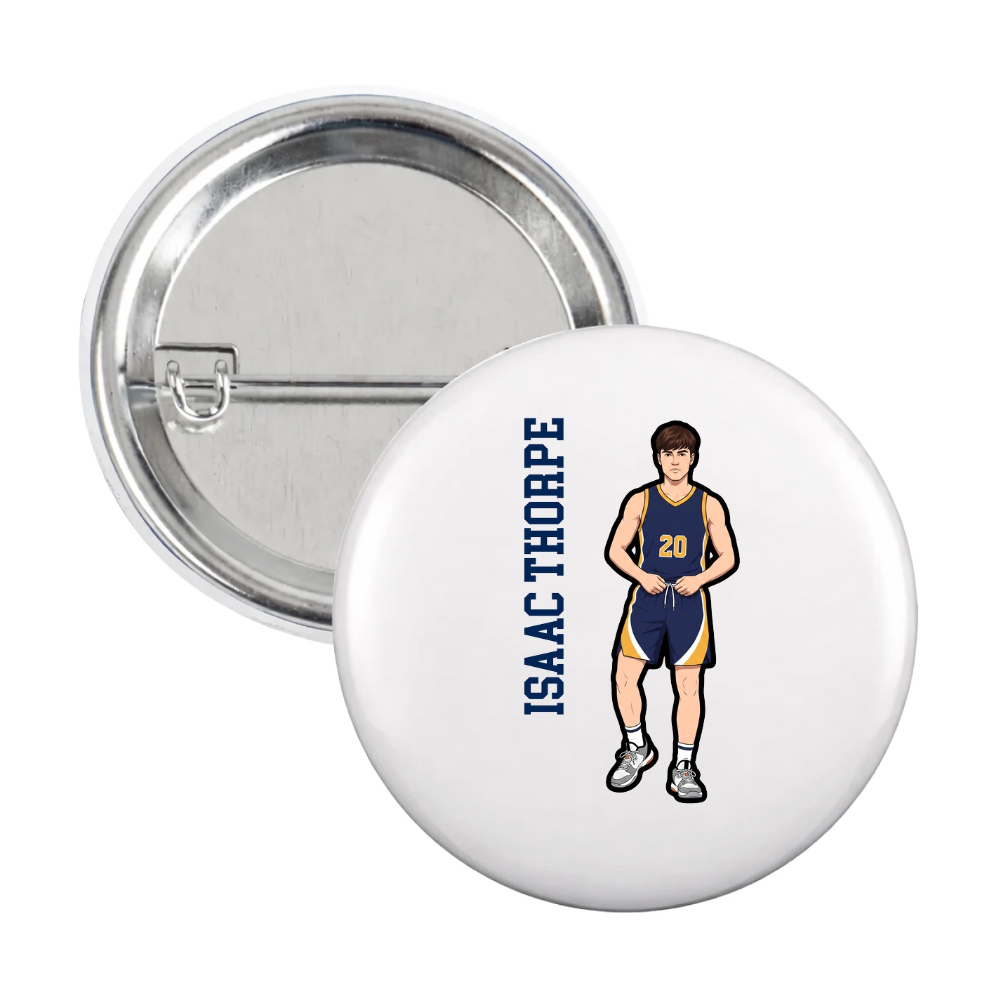 Game Day Button — Name Vertical in White