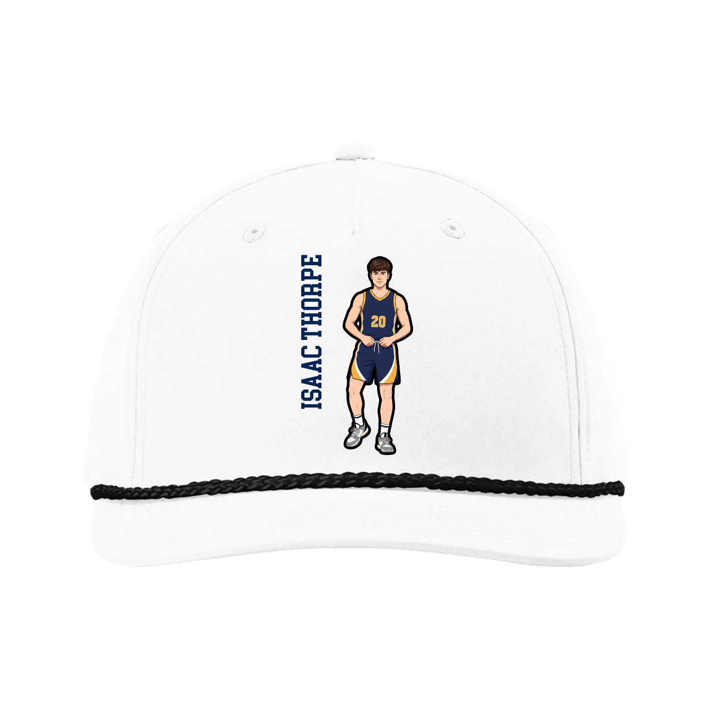 Five-Panel Classic Rope Cap — Name Vertical in White