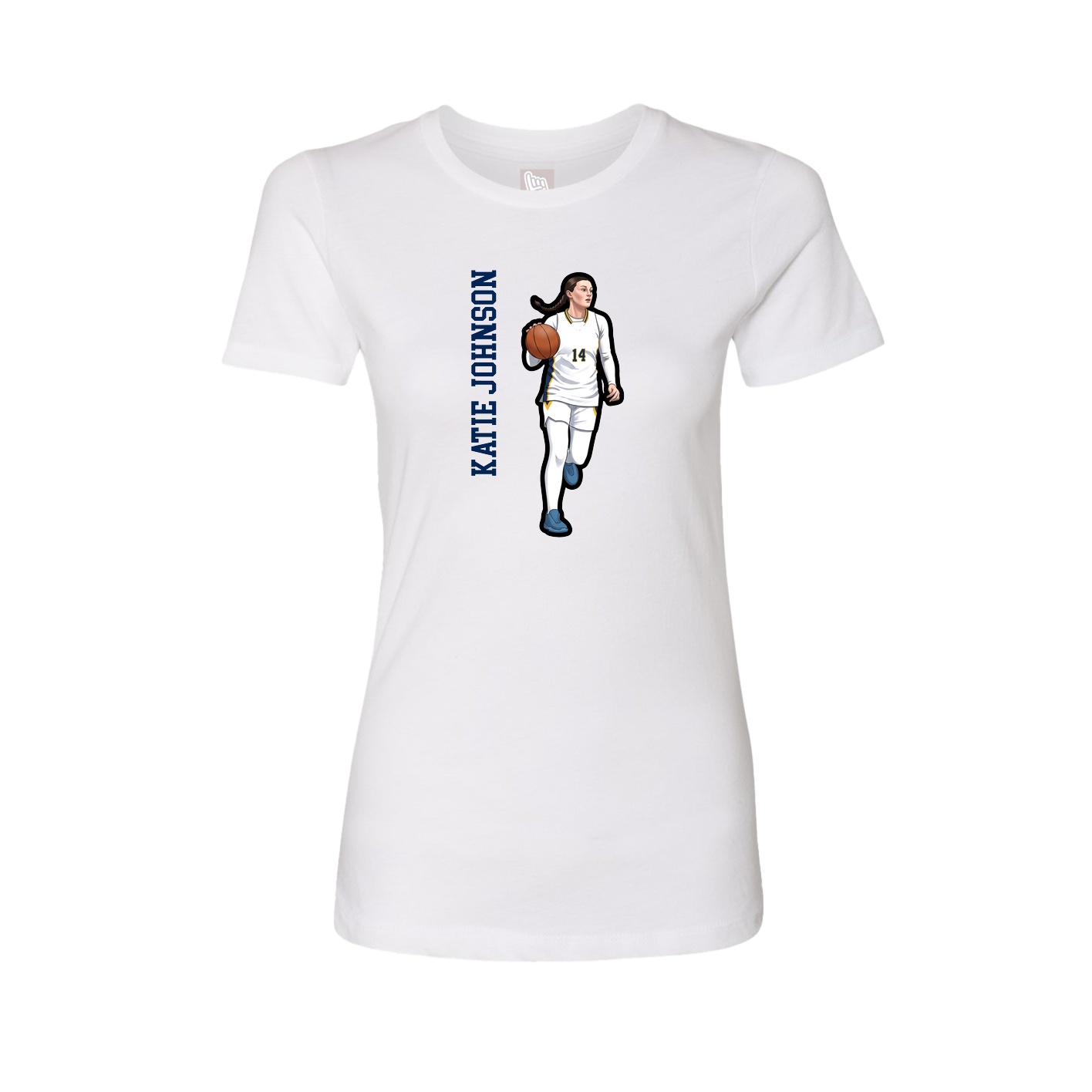 Womens Tee — Name Vertical in White