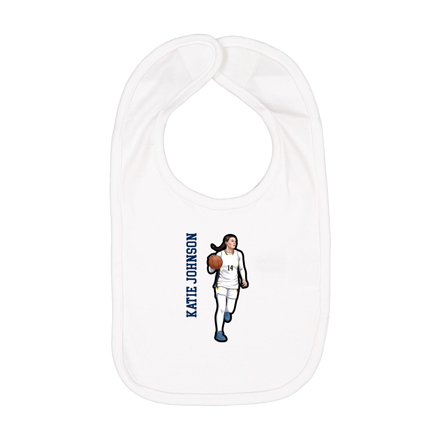 Infant Bib — Name Vertical in White