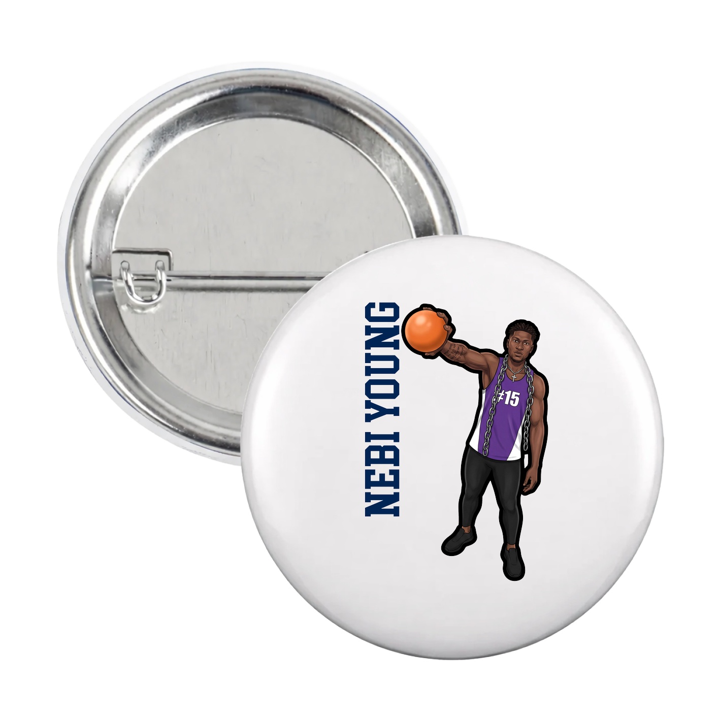 Game Day Button — Name Vertical in White