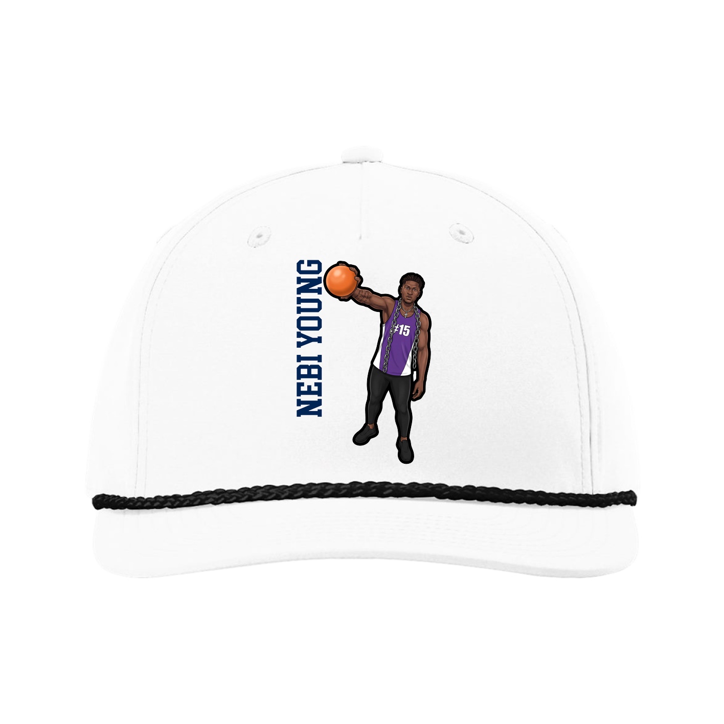 Five-Panel Classic Rope Cap — Name Vertical in White