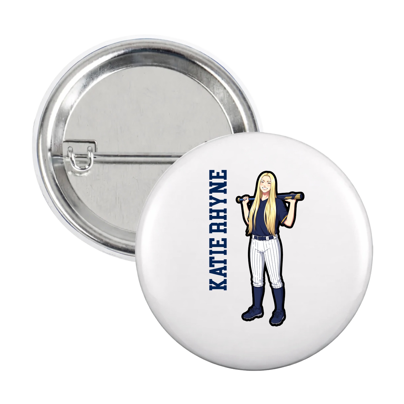 Game Day Button — Name Vertical in White