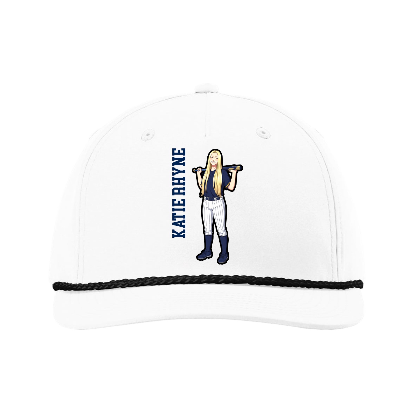 Five-Panel Classic Rope Cap — Name Vertical in White