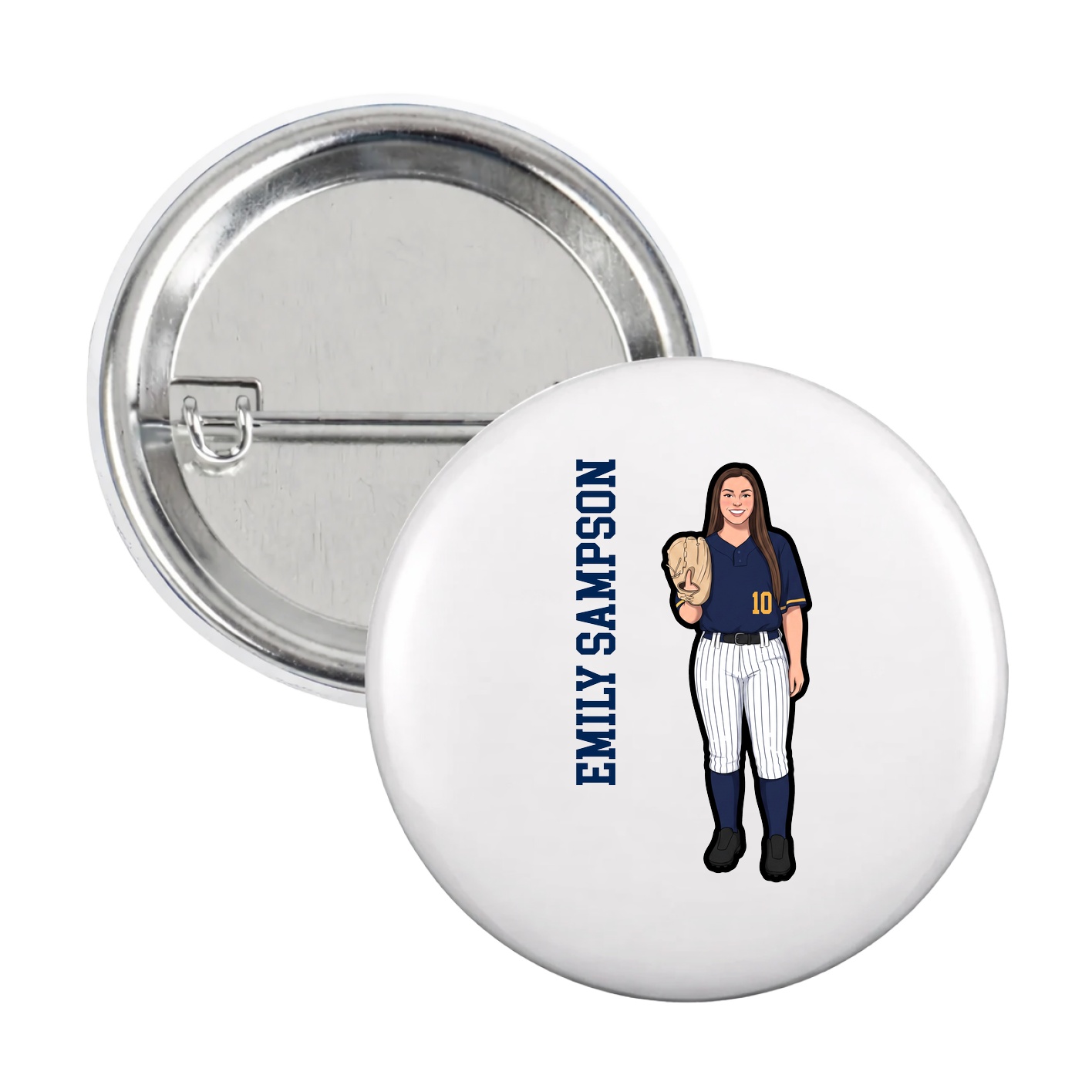 Game Day Button — Name Vertical in White