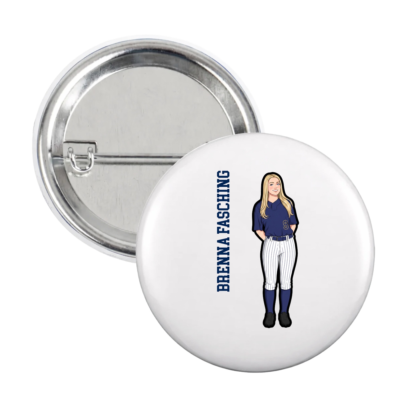 Game Day Button — Name Vertical in White