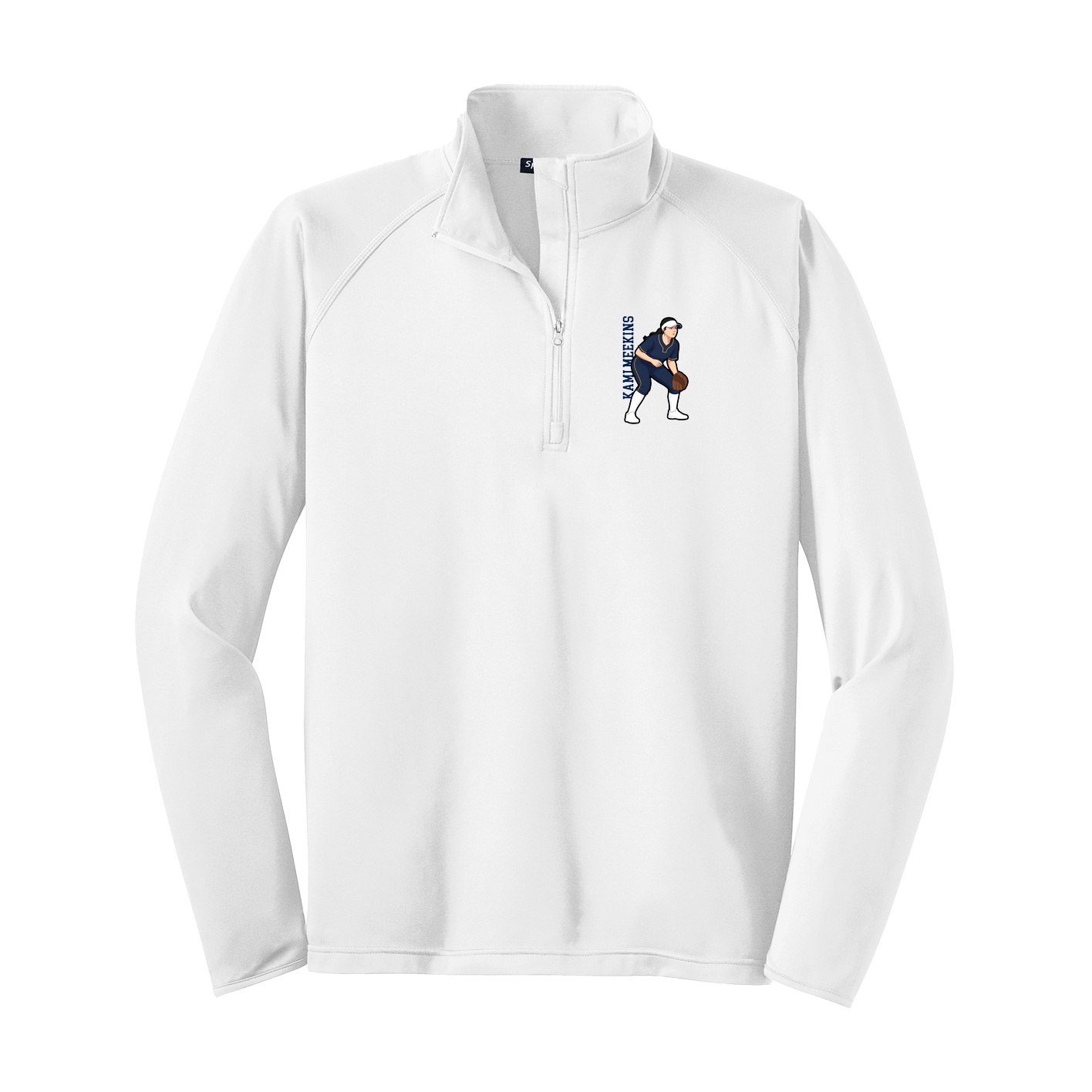 Q-Zip Pullover — Name Vertical in White