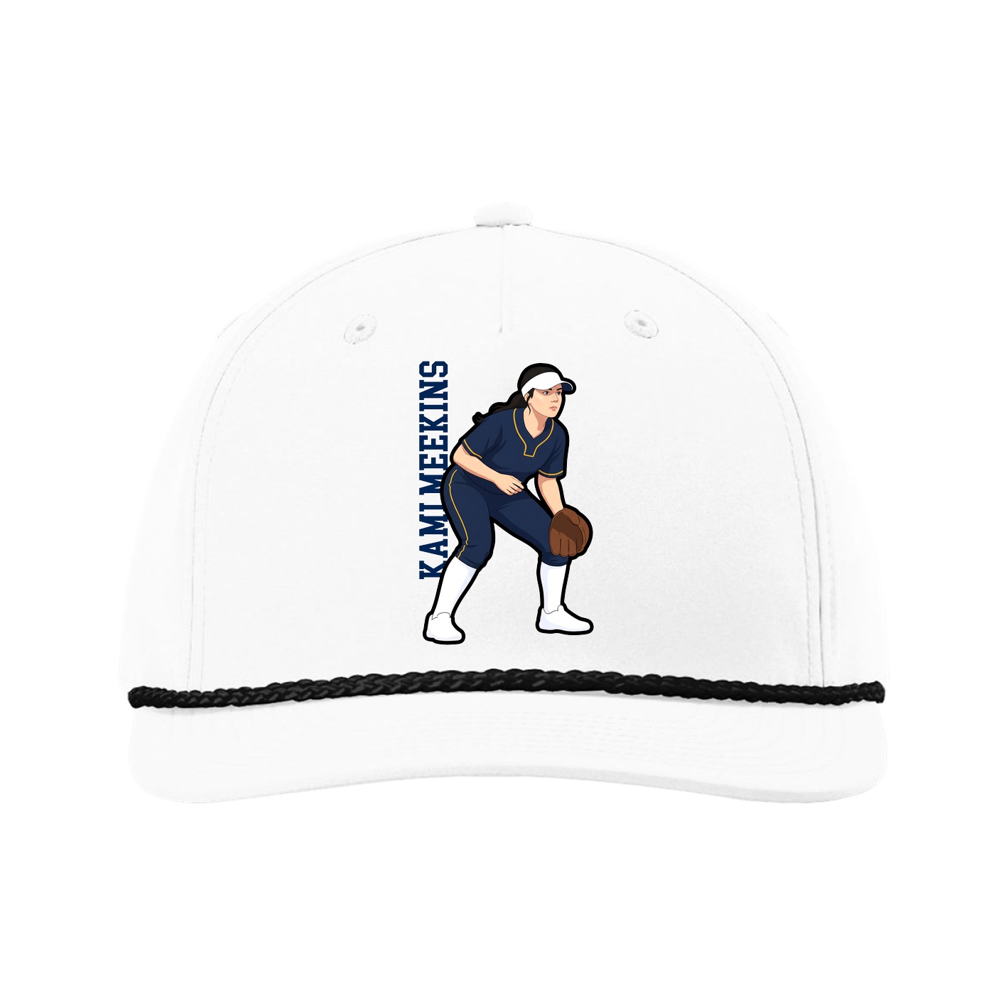Five-Panel Classic Rope Cap — Name Vertical in White