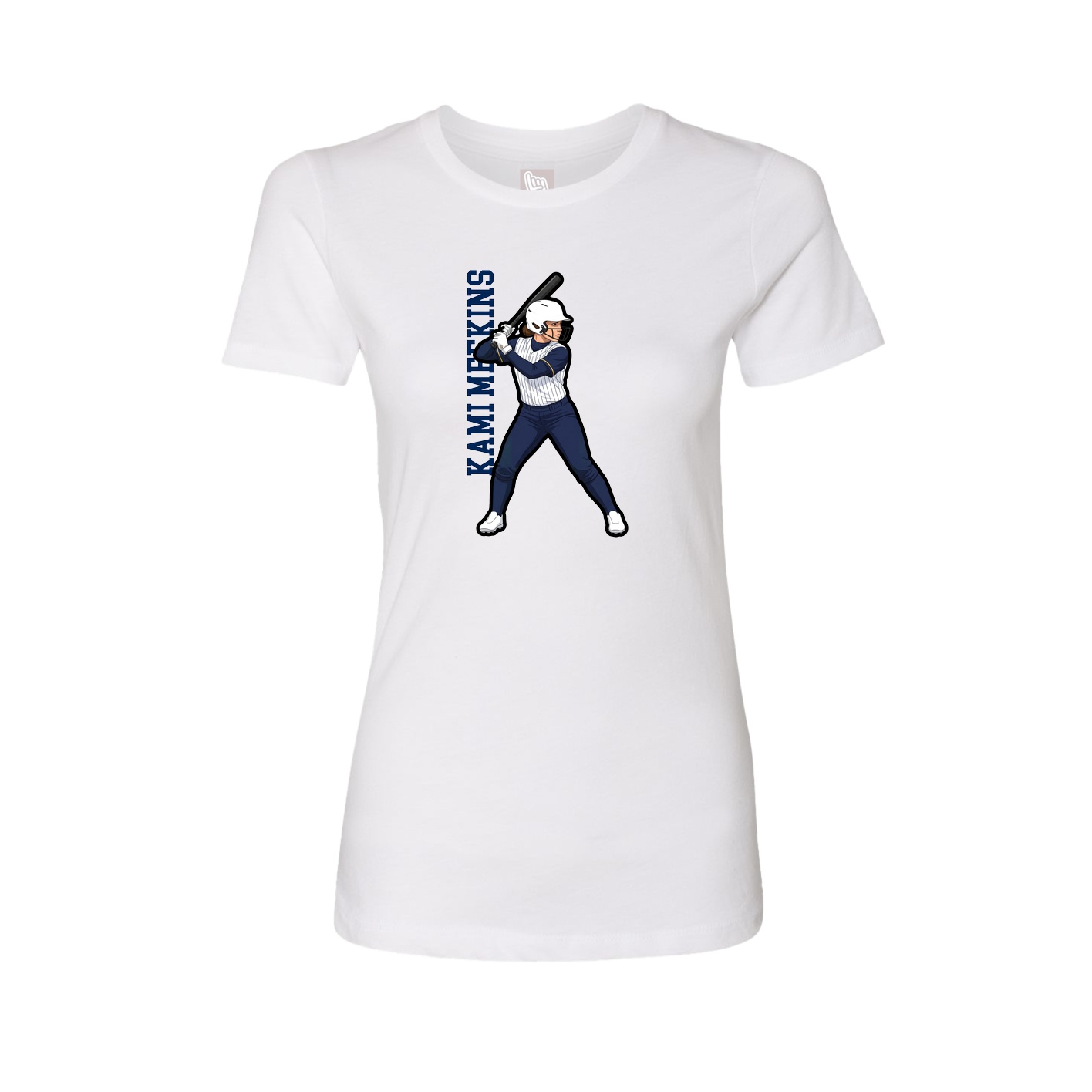 Fitted Women's Tee — Name Vertical in White