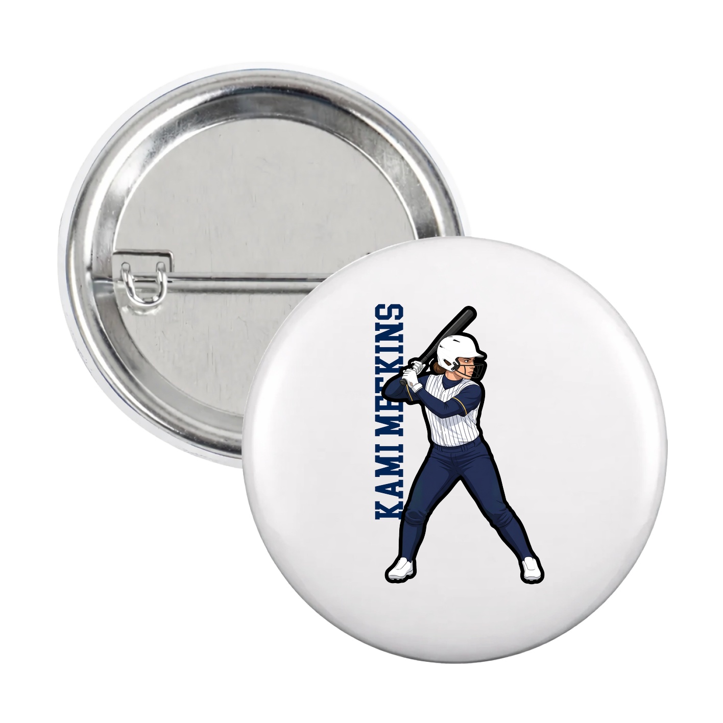 Game Day Button — Name Vertical in White