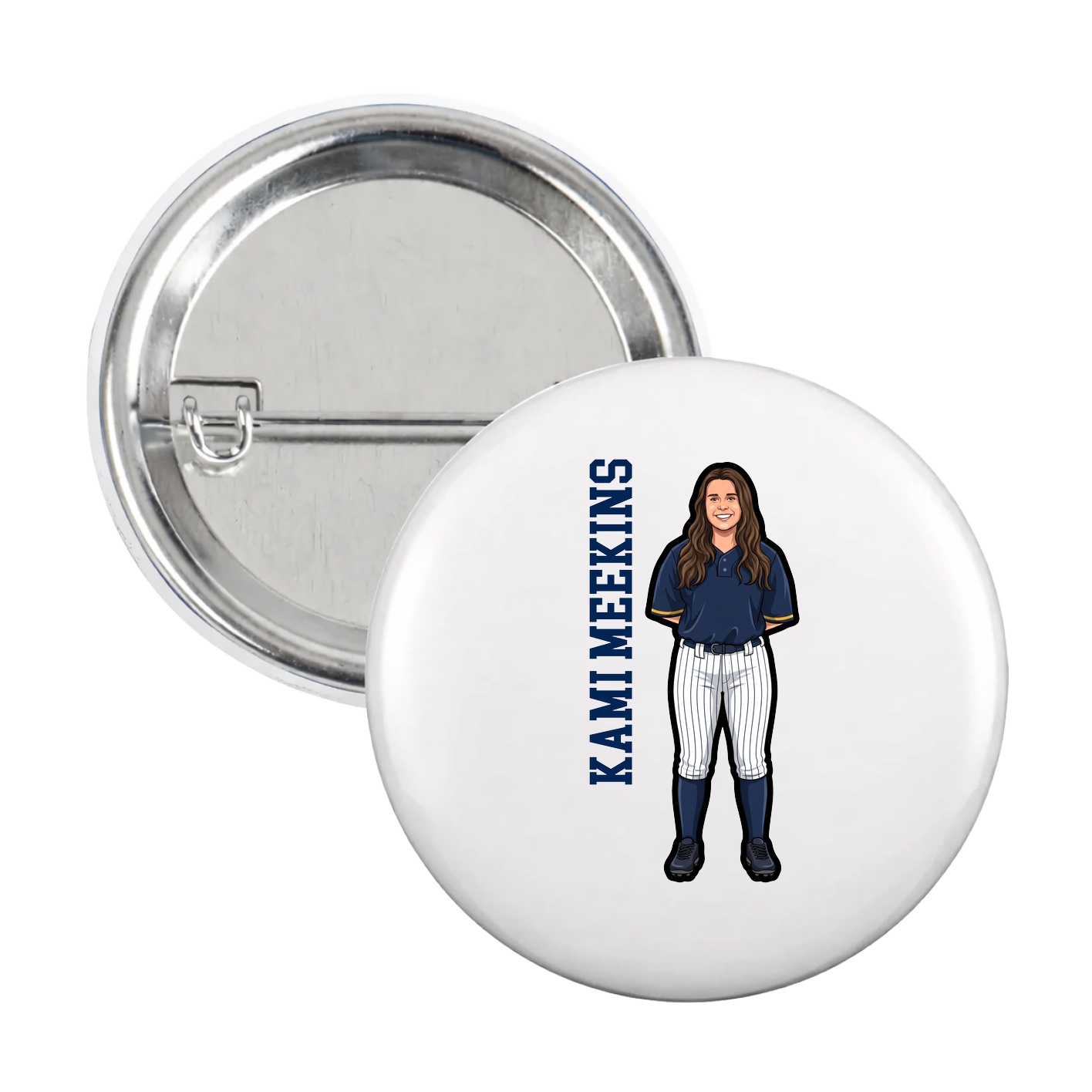 Game Day Button — Name Vertical in White