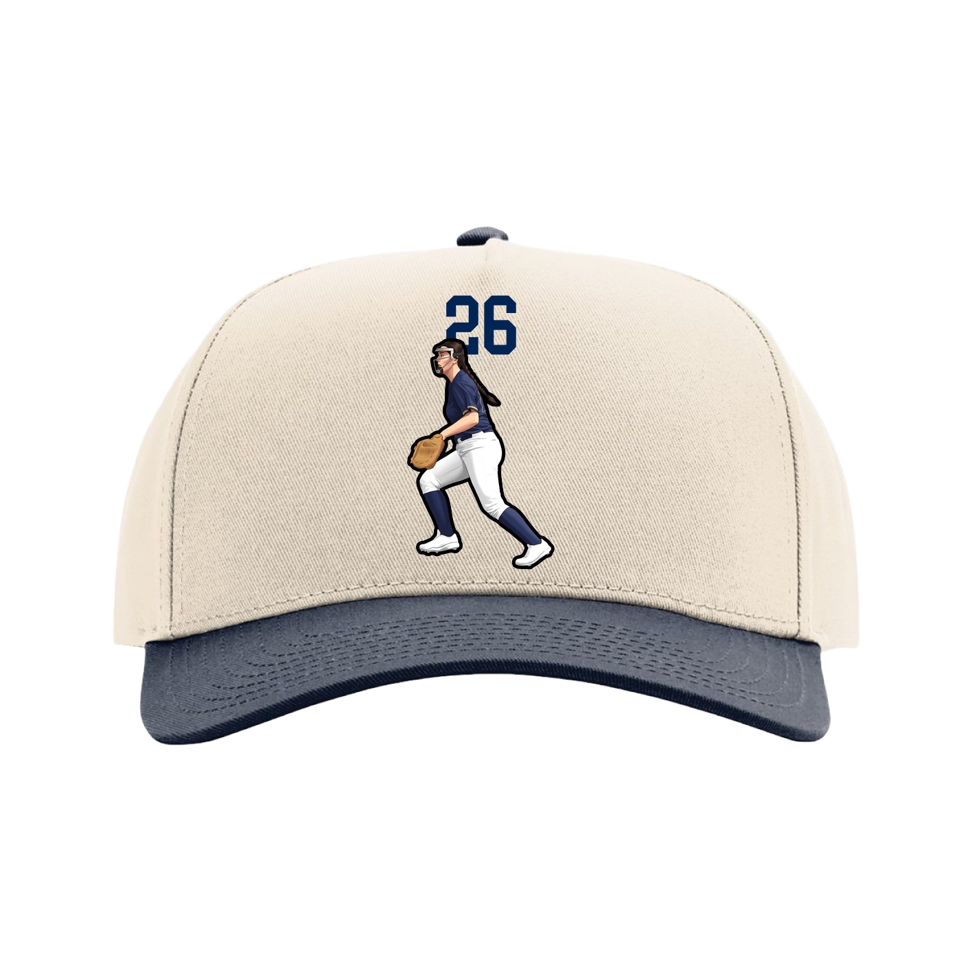 Full Fabric Five-Panel Champ Cap — Number Top in Cream/Navy