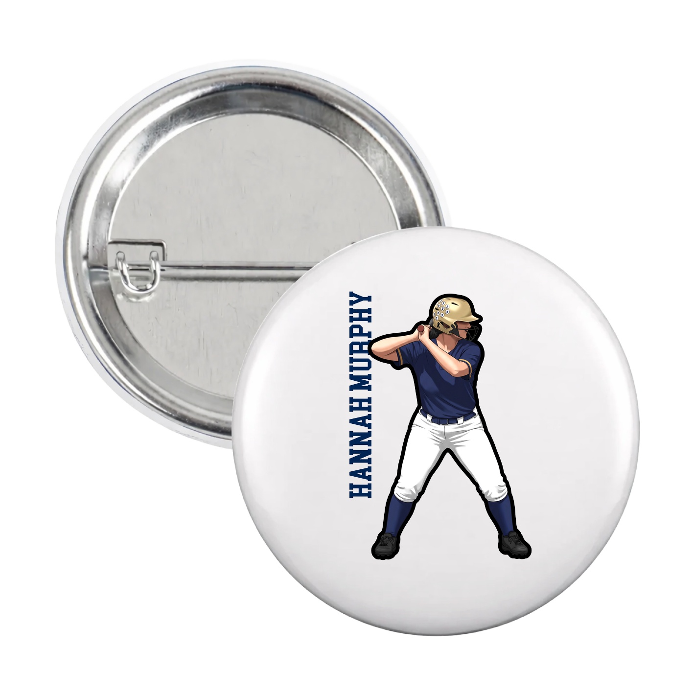 Game Day Button — Name Vertical in White