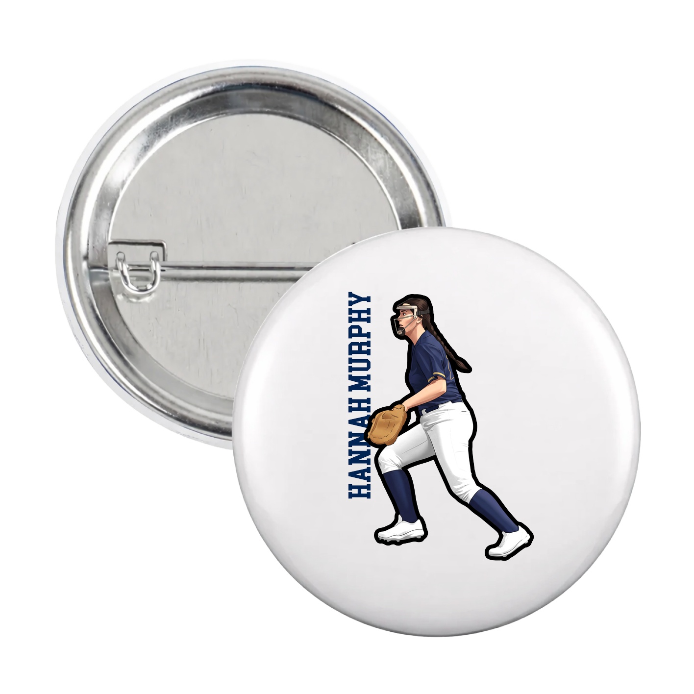Game Day Button — Name Vertical in White