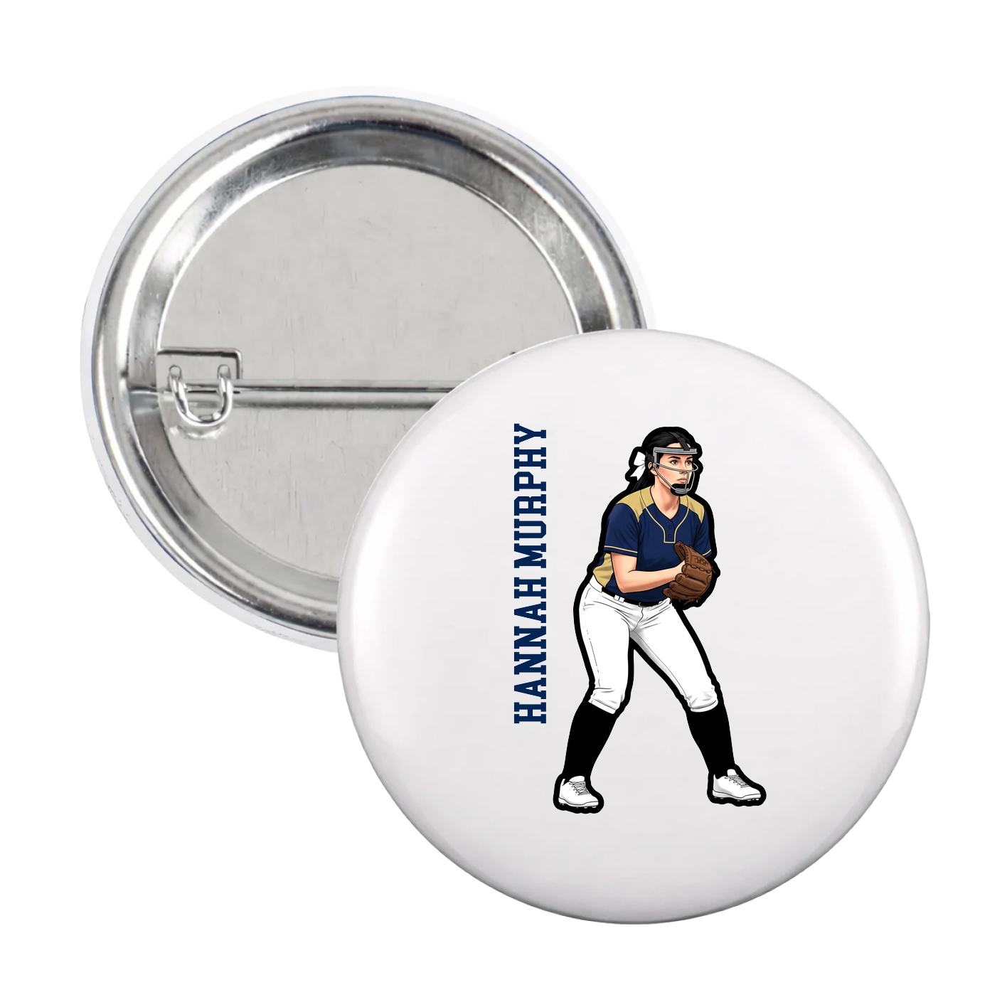 Game Day Button — Name Vertical in White