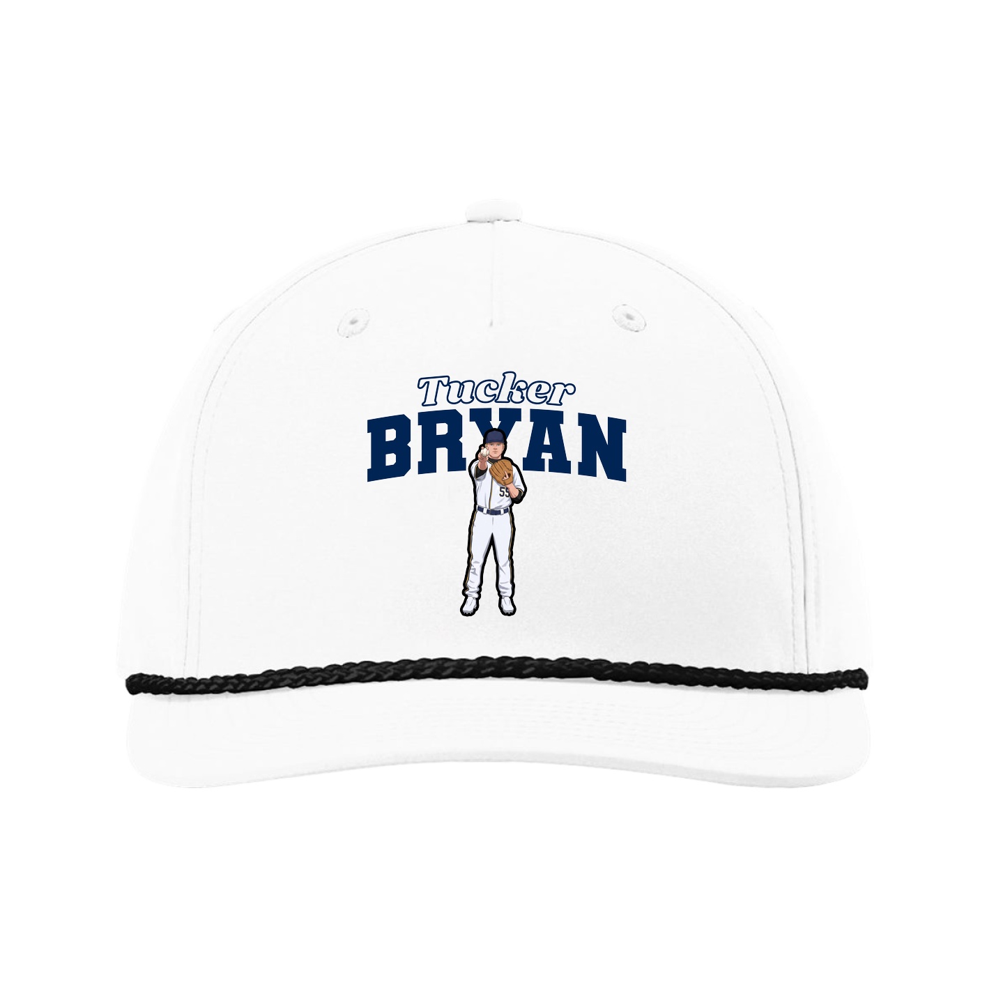 Five-Panel Classic Rope Cap — Name Arch in White