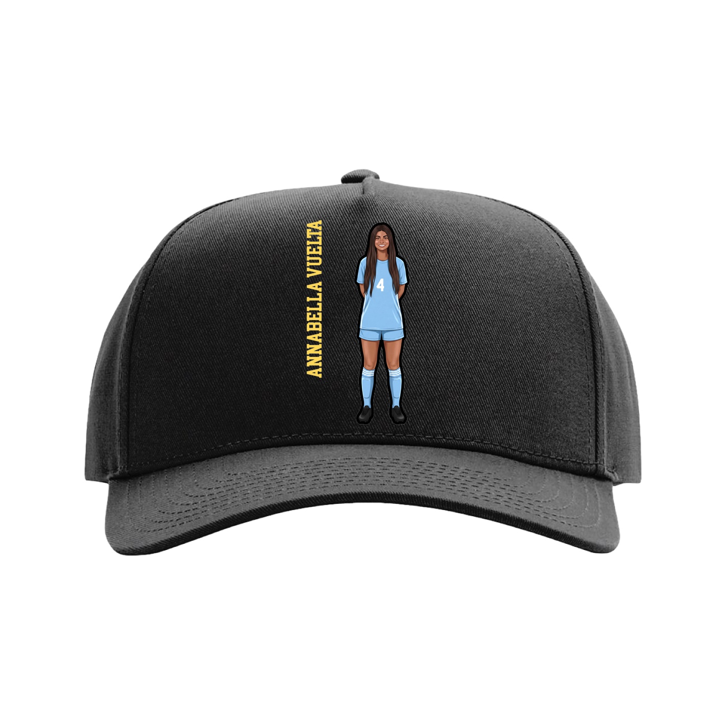 Full Fabric Five-Panel Champ Cap — Name Vertical in Black