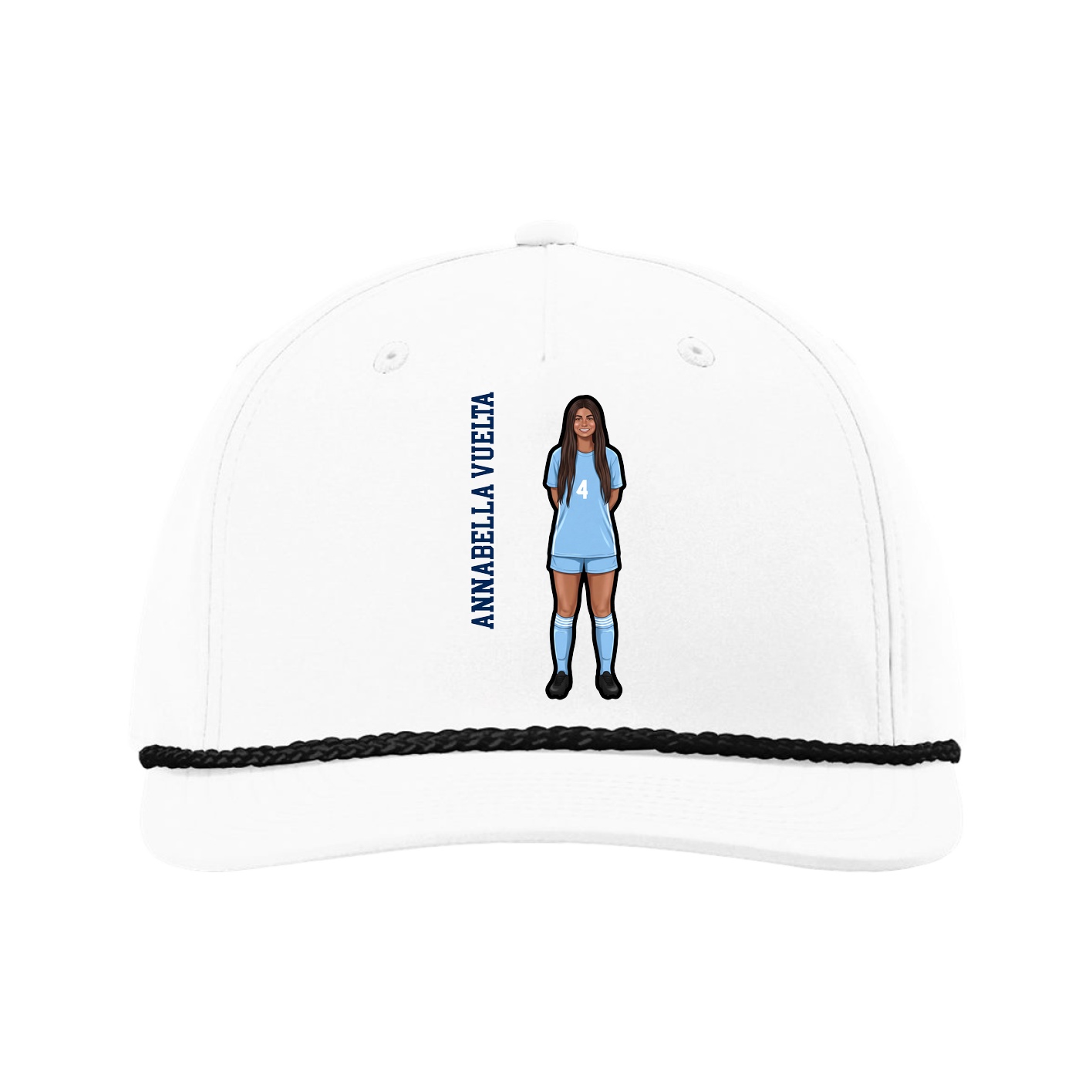 Five-Panel Classic Rope Cap — Name Vertical in White