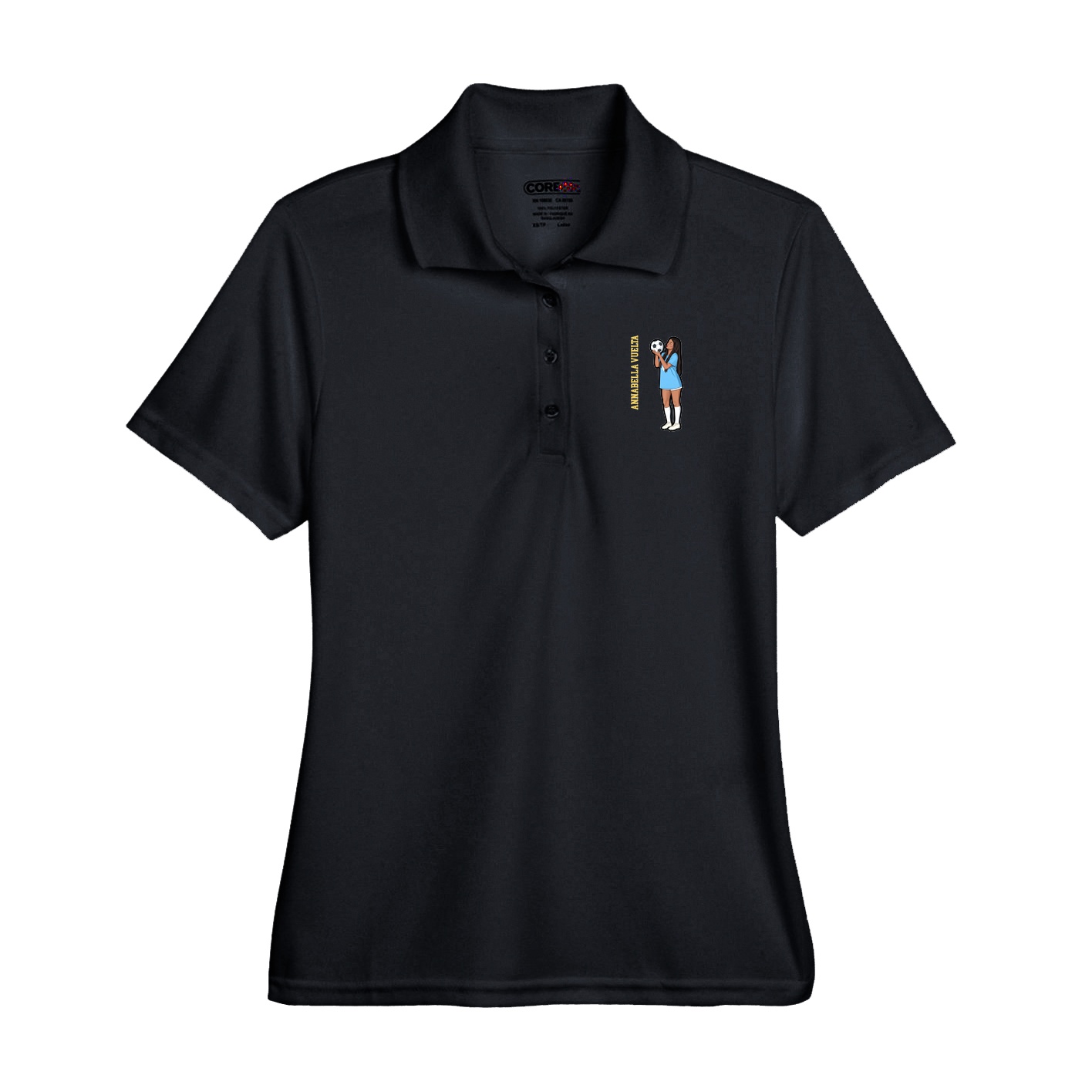 Performance Polo — Name Vertical in Black