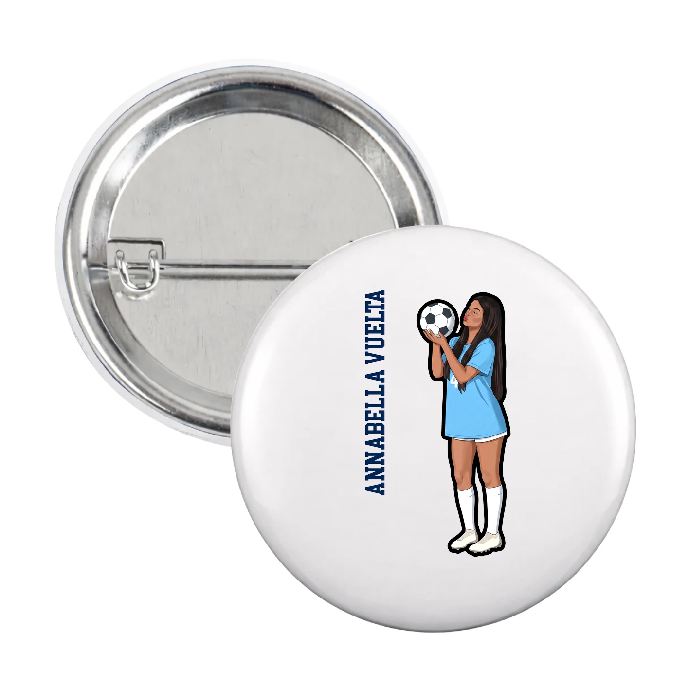 Game Day Button — Name Vertical in White