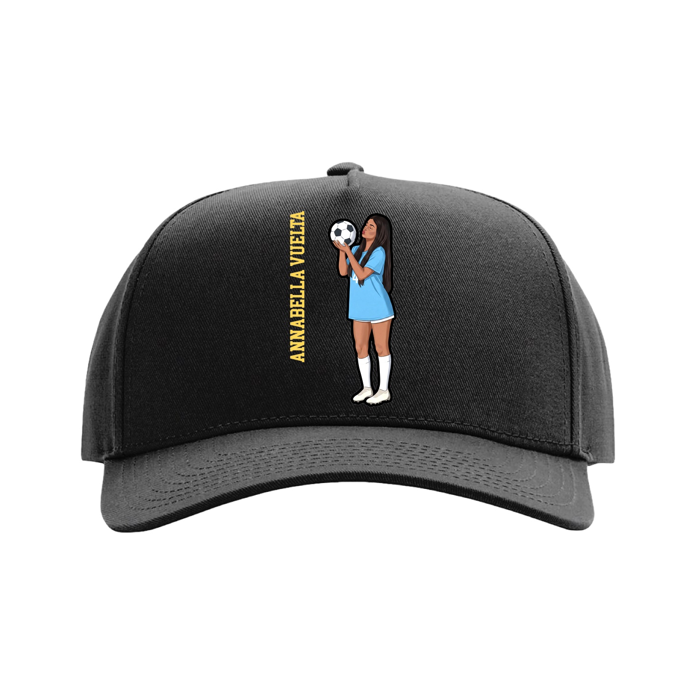 Full Fabric Five-Panel Champ Cap — Name Vertical in Black