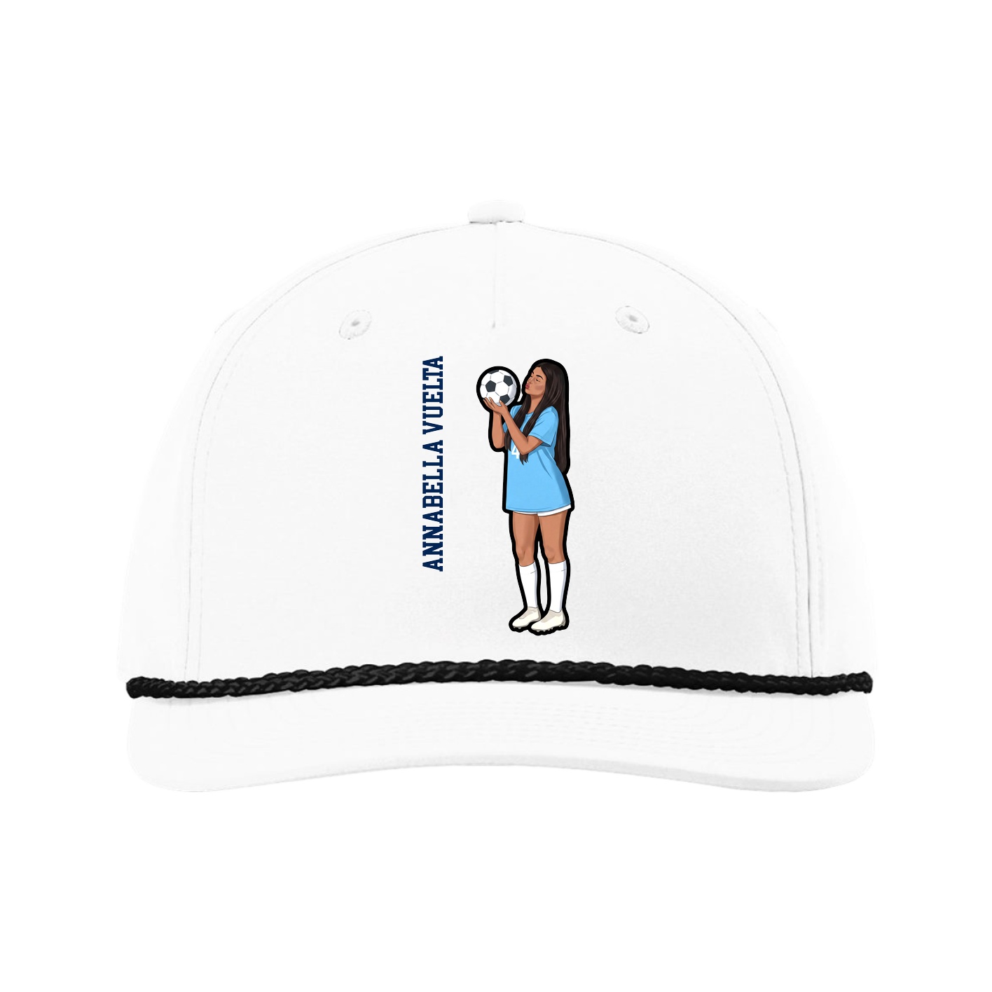 Five-Panel Classic Rope Cap — Name Vertical in White