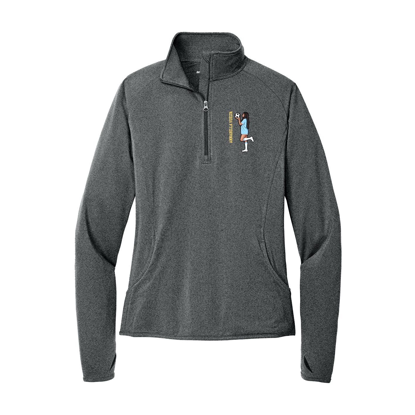 Women's Q-Zip Pullover — Name Vertical in Grey