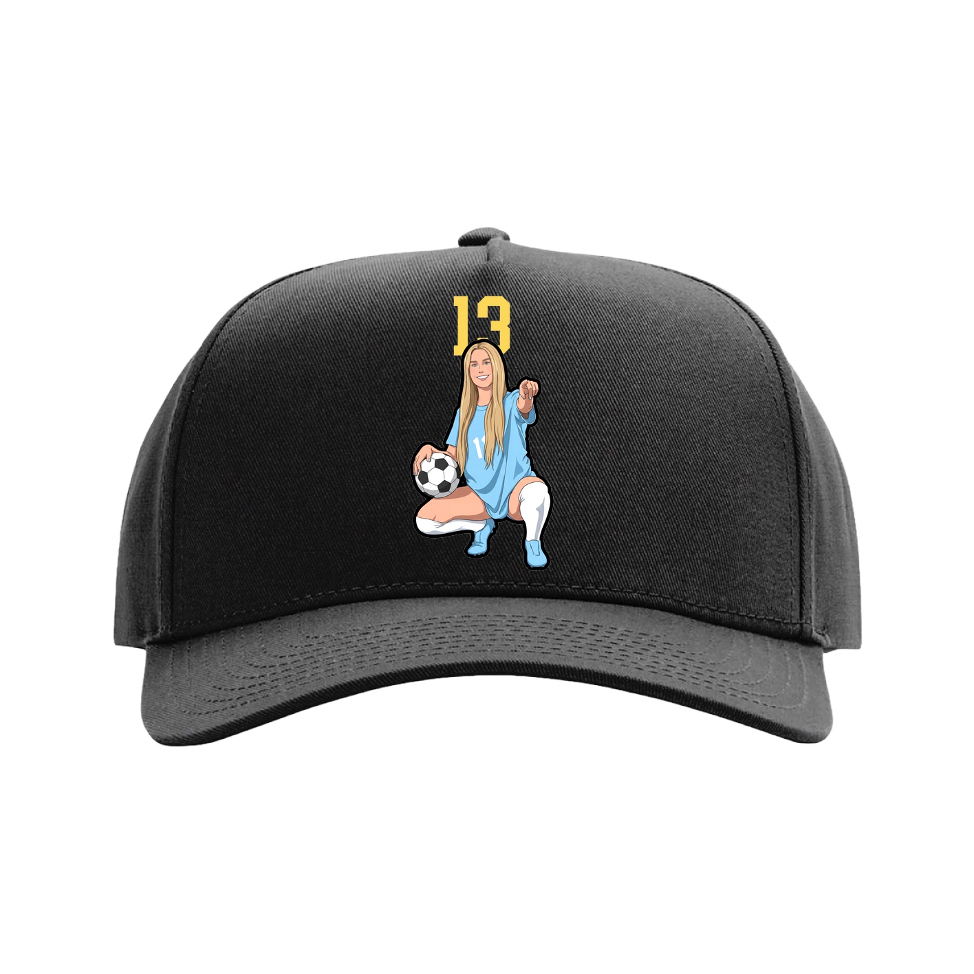 Full Fabric Five-Panel Champ Cap — Number Top in Black