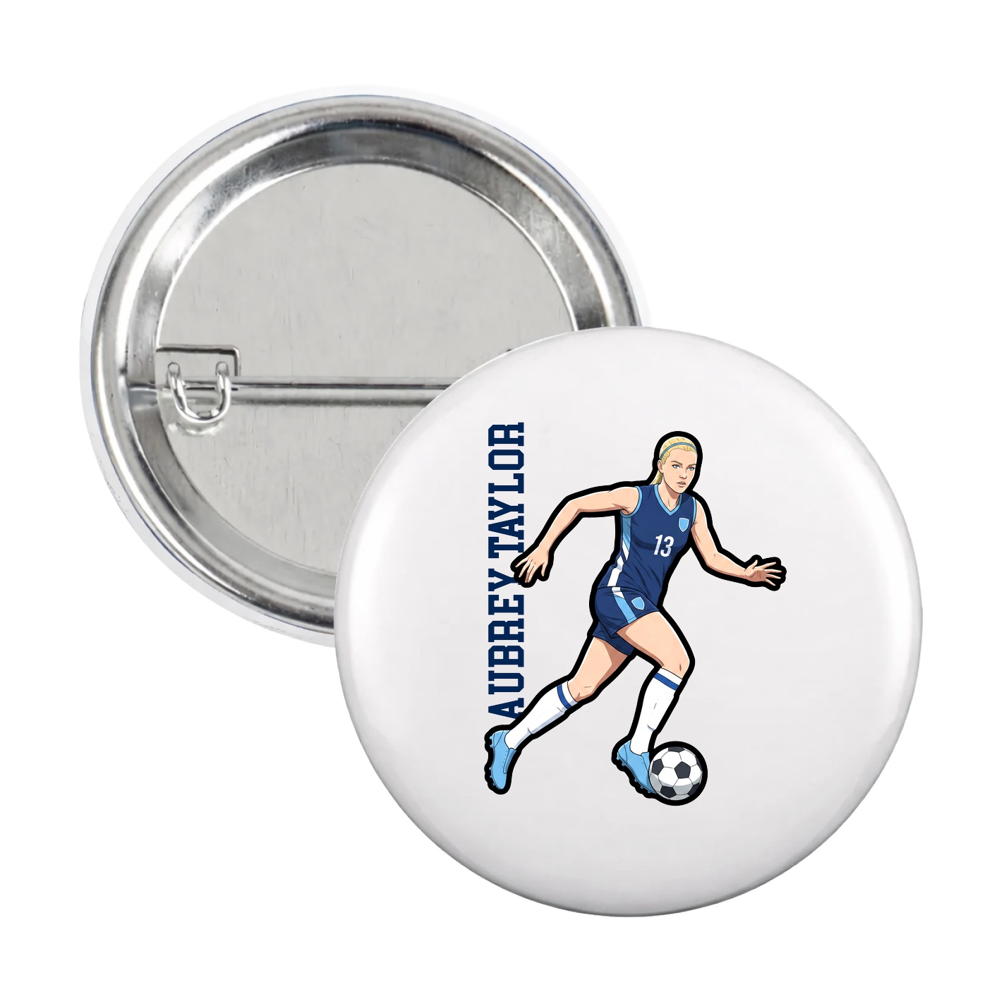 Game Day Button — Name Vertical in White