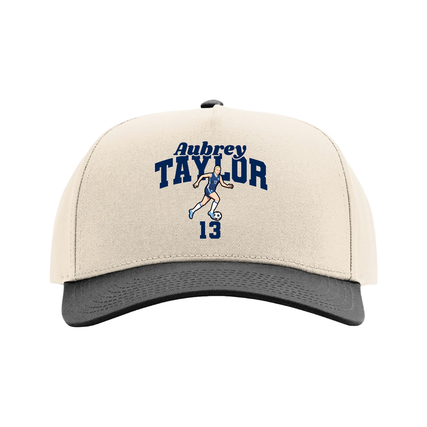 Full Fabric Five-Panel Champ Cap — Signature Arch in Cream/Black