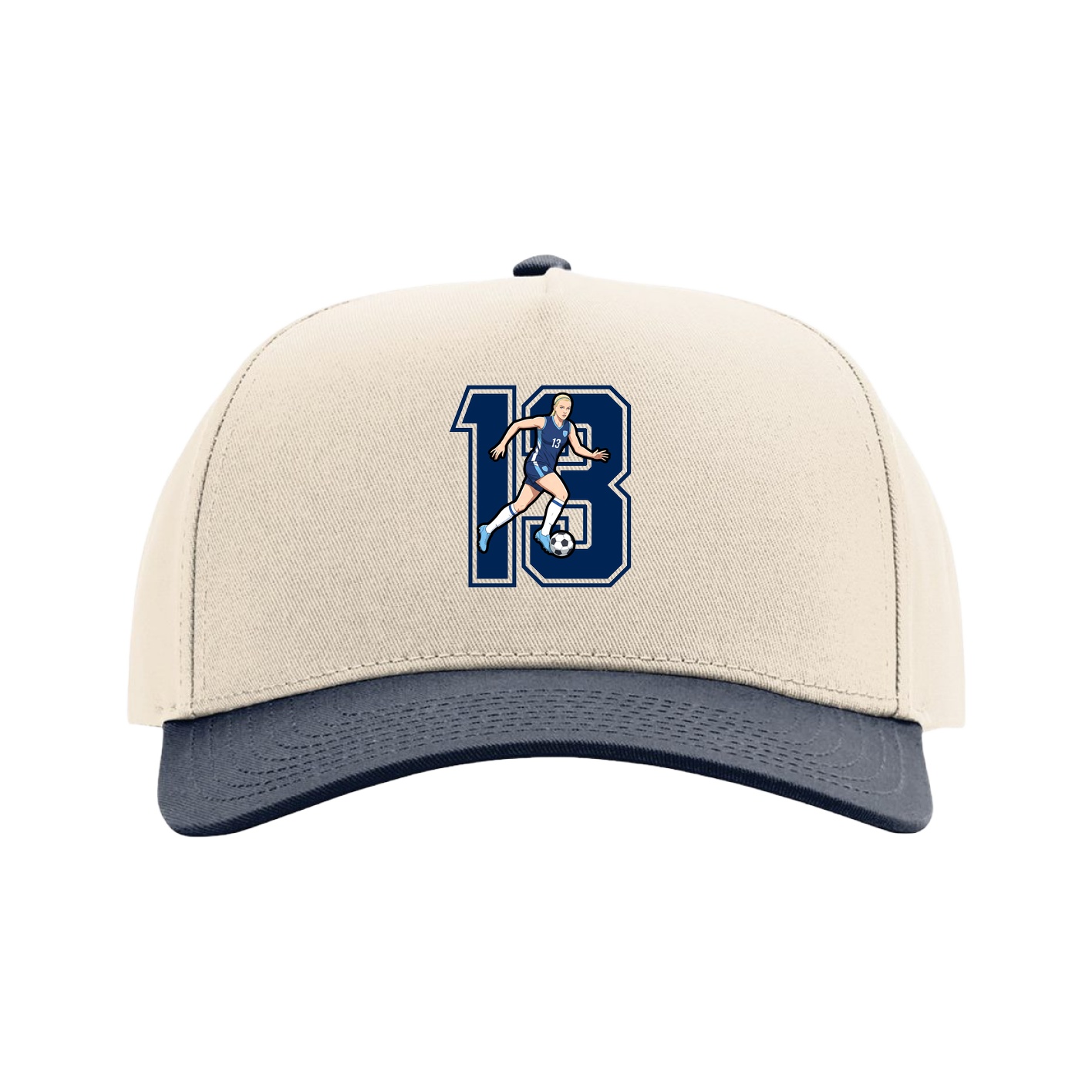 Full Fabric Five-Panel Champ Cap — Number in Cream/Navy