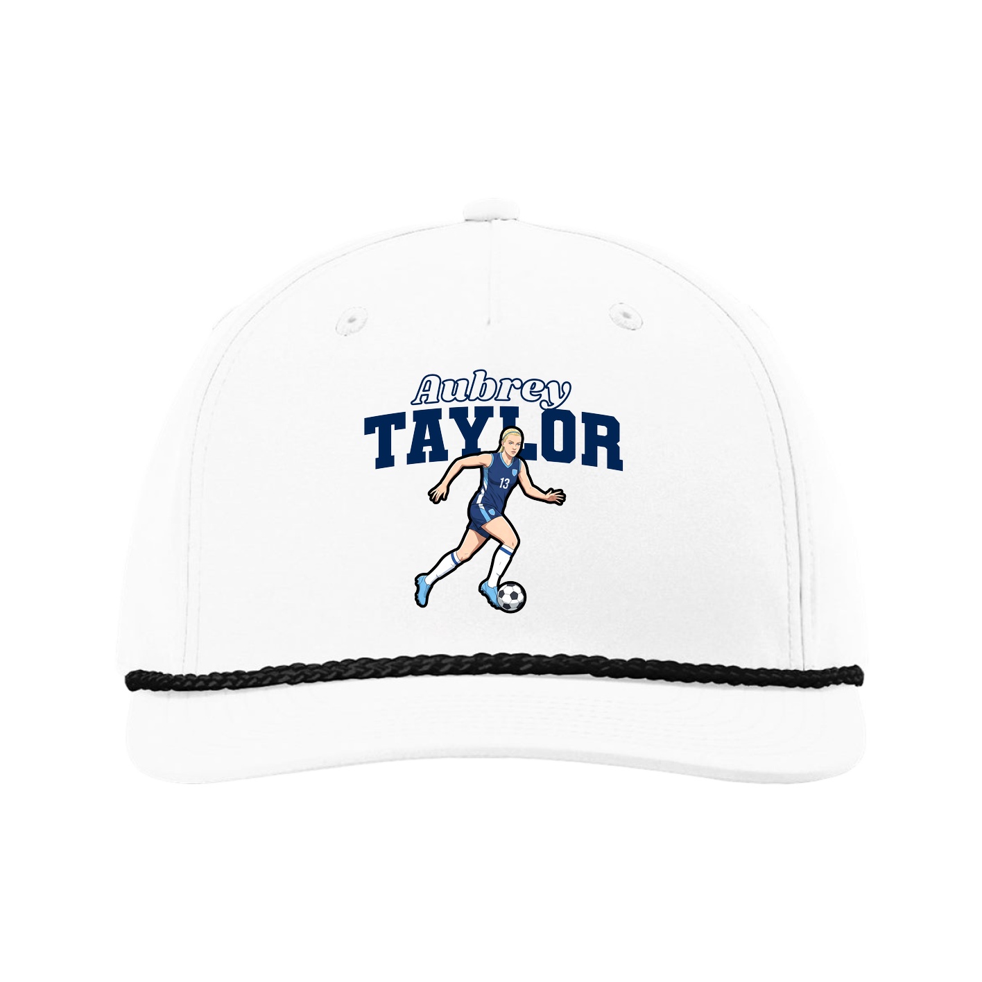 Five-Panel Classic Rope Cap — Name Arch in White