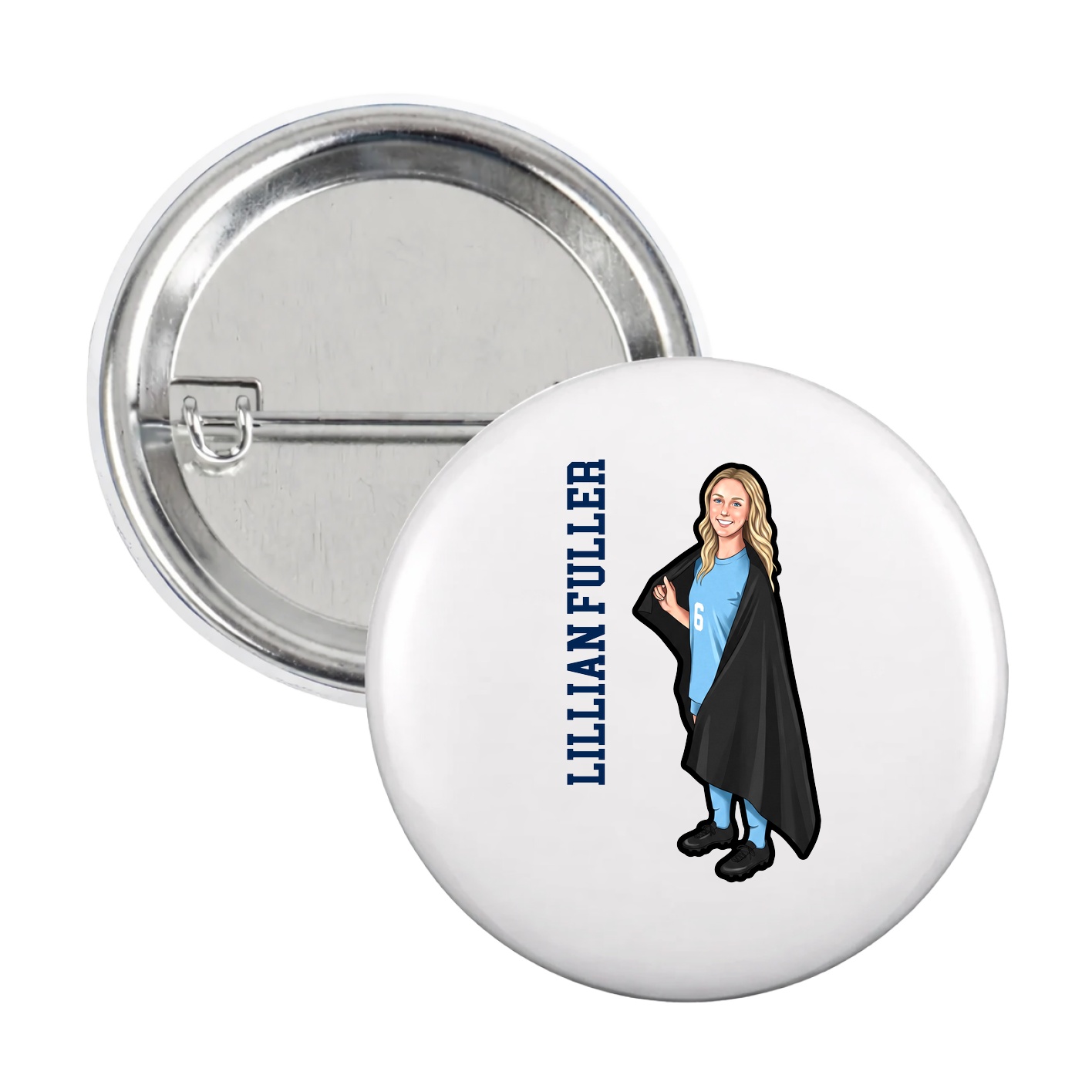 Game Day Button — Name Vertical in White