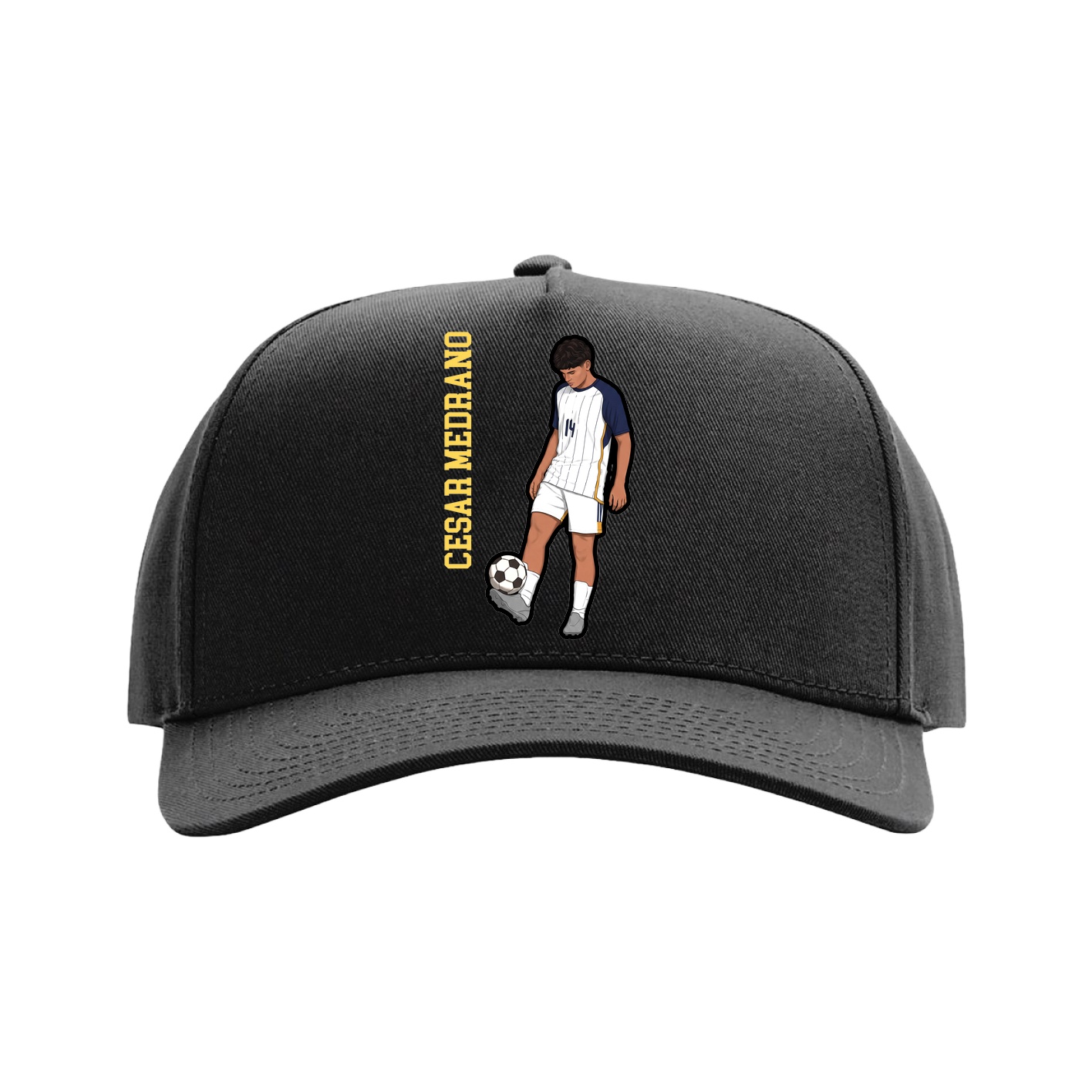 Full Fabric Five-Panel Champ Cap — Name Vertical in Black