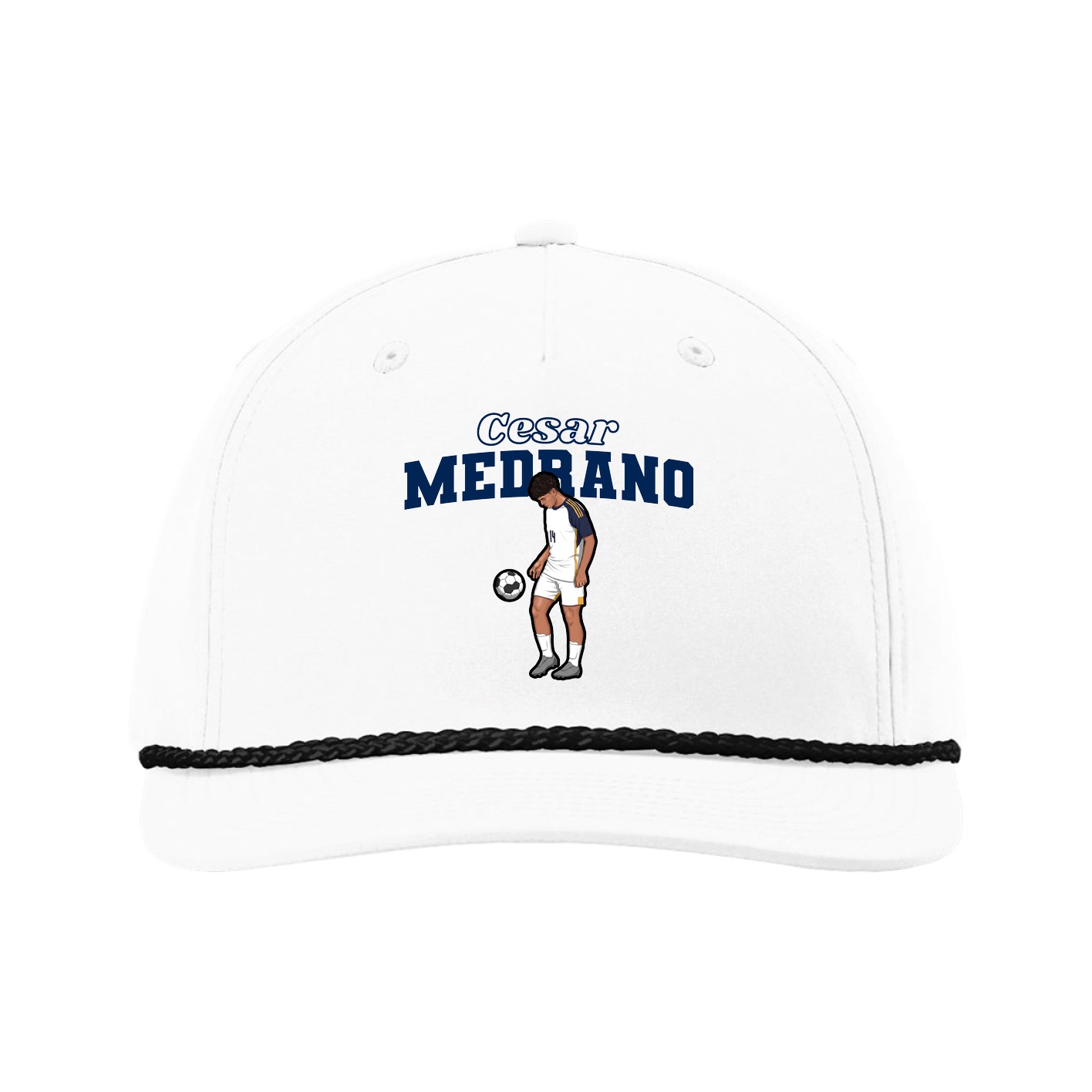 Five-Panel Classic Rope Cap — Name Arch in White