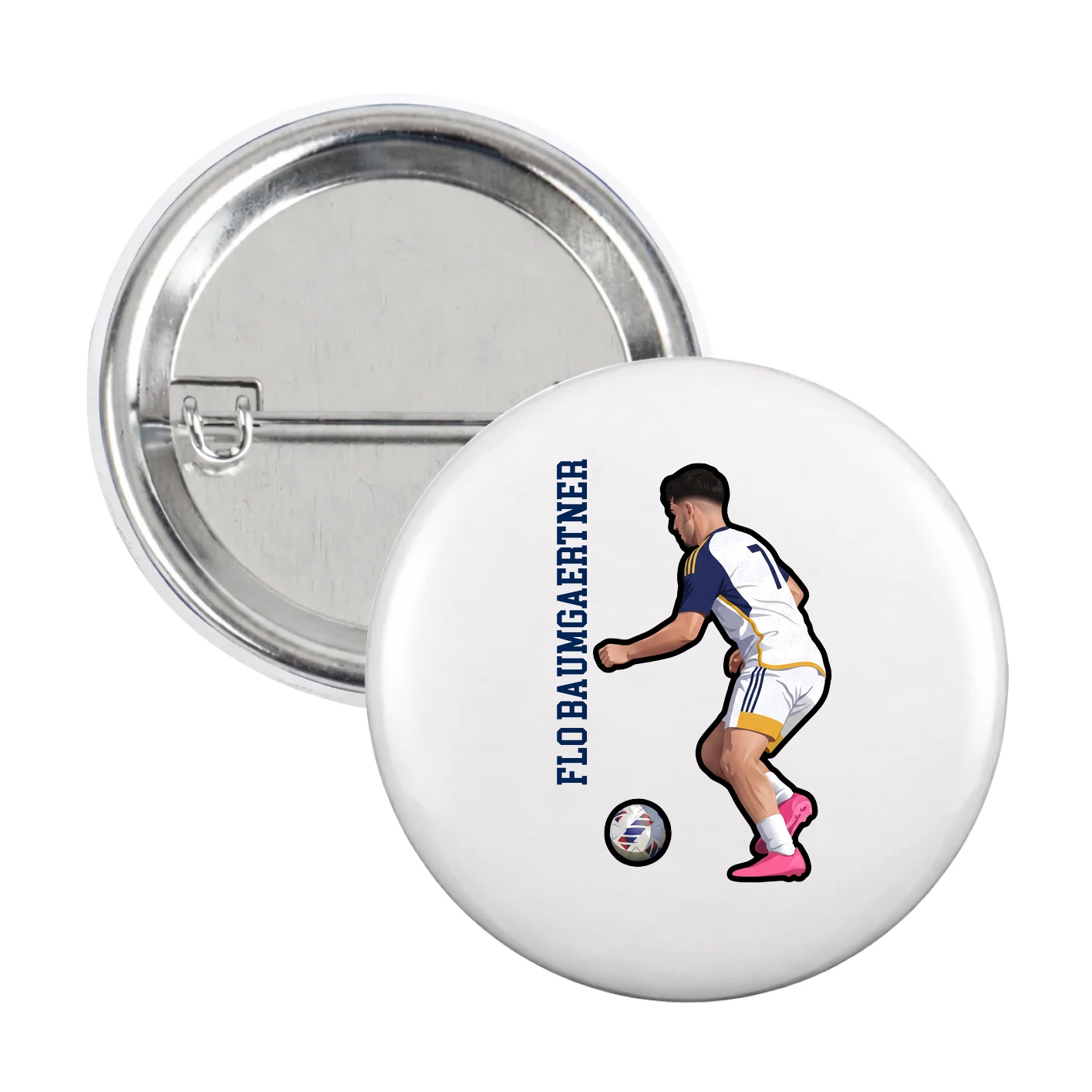 Game Day Button — Name Vertical in White