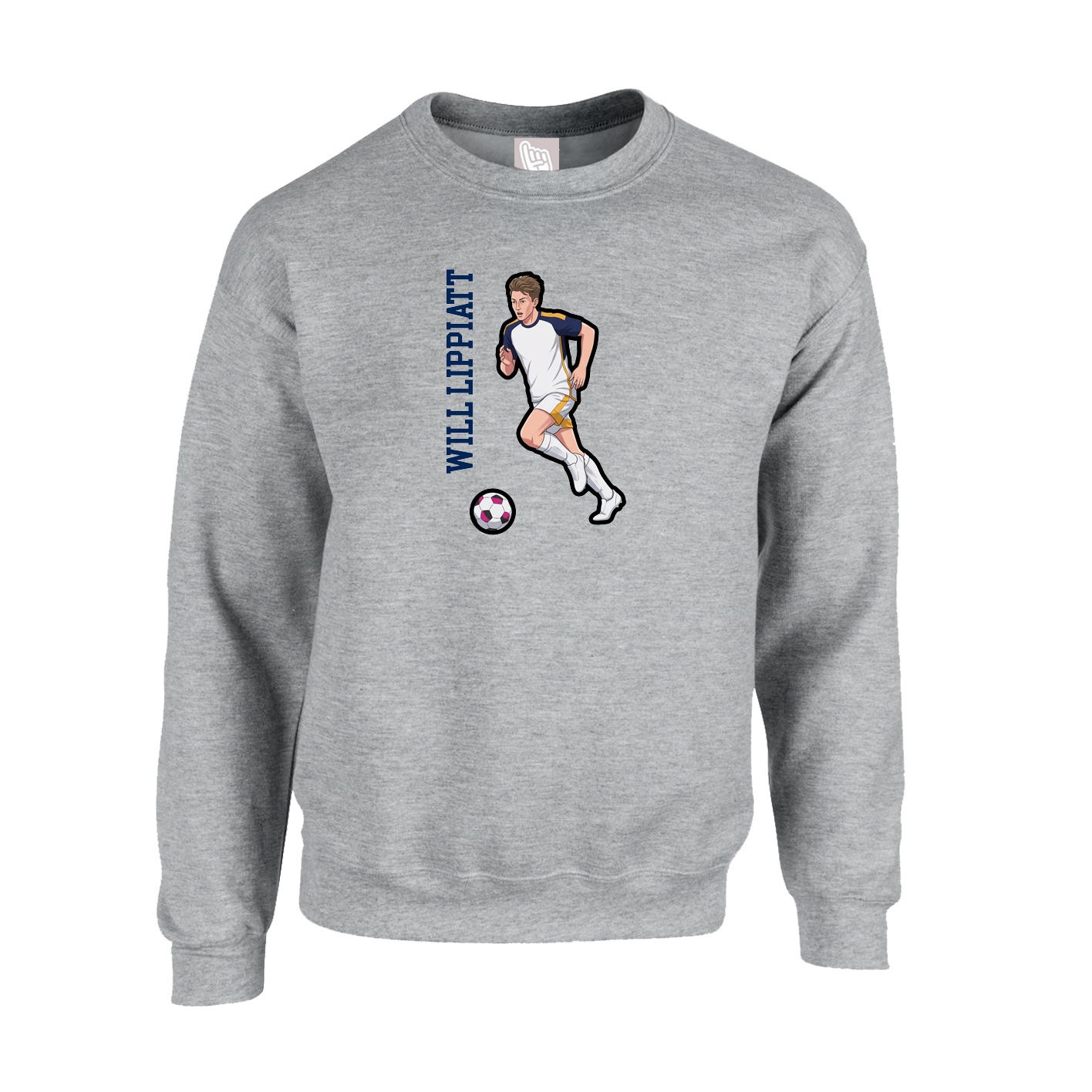 Fleece Crew — Name Vertical in Grey