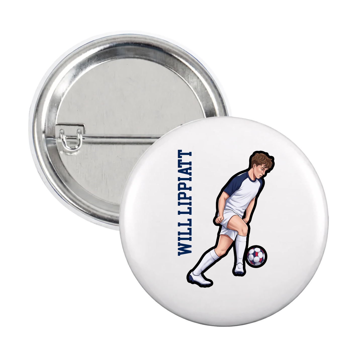 Game Day Button — Name Vertical in White