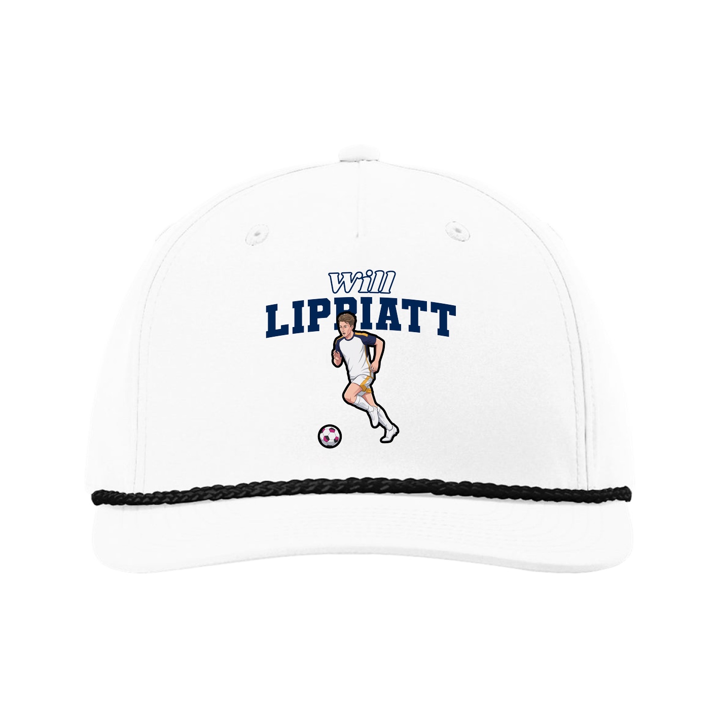 Five-Panel Classic Rope Cap — Name Arch in White