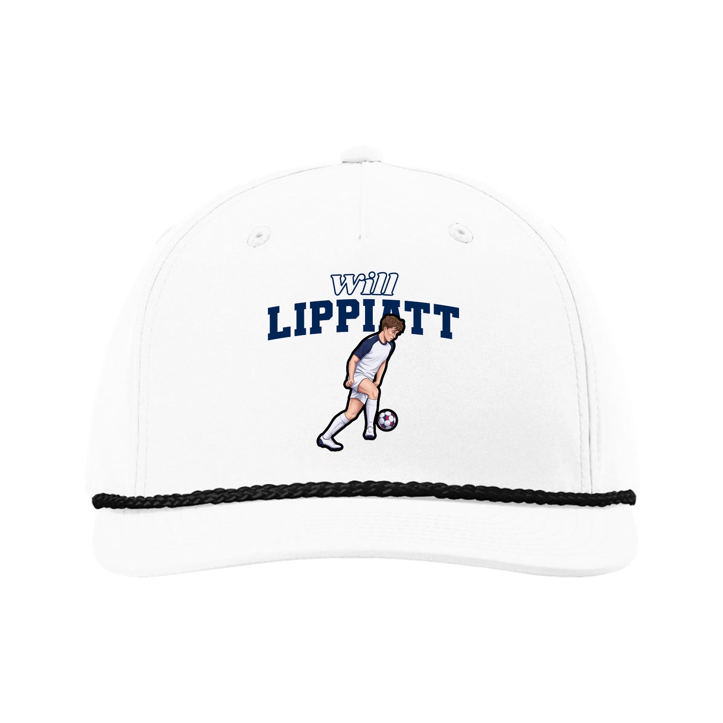 Five-Panel Classic Rope Cap — Name Arch in White