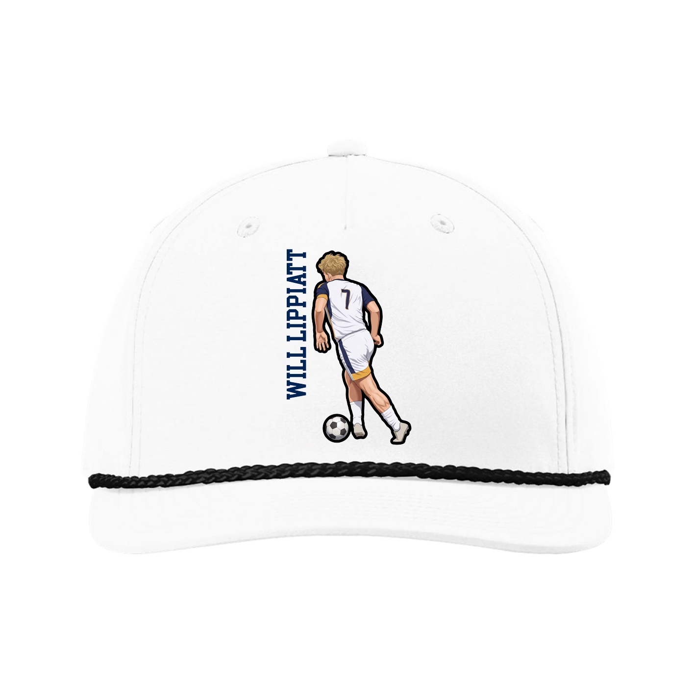 Five-Panel Classic Rope Cap — Name Vertical in White