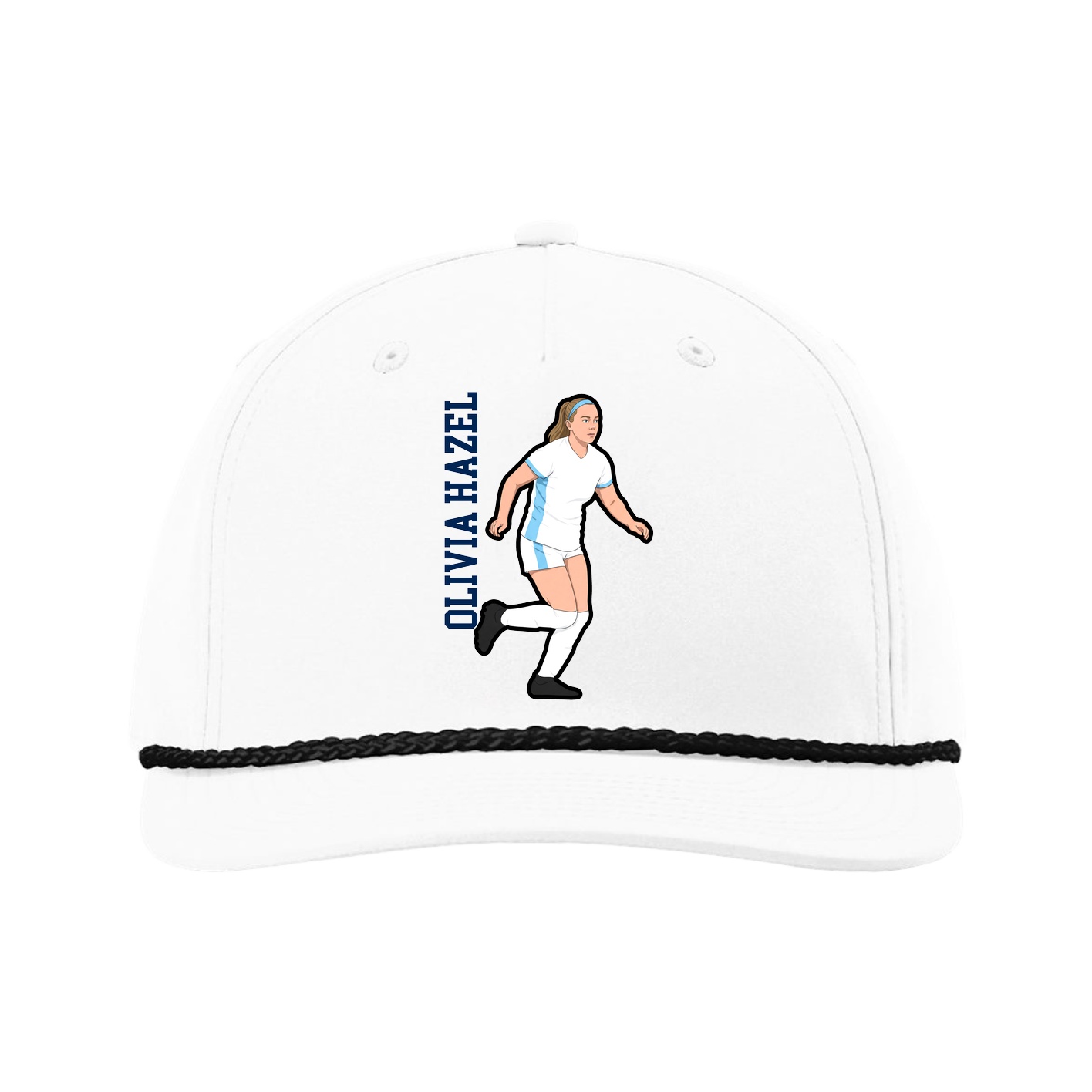 Five-Panel Classic Rope Cap — Name Vertical in White