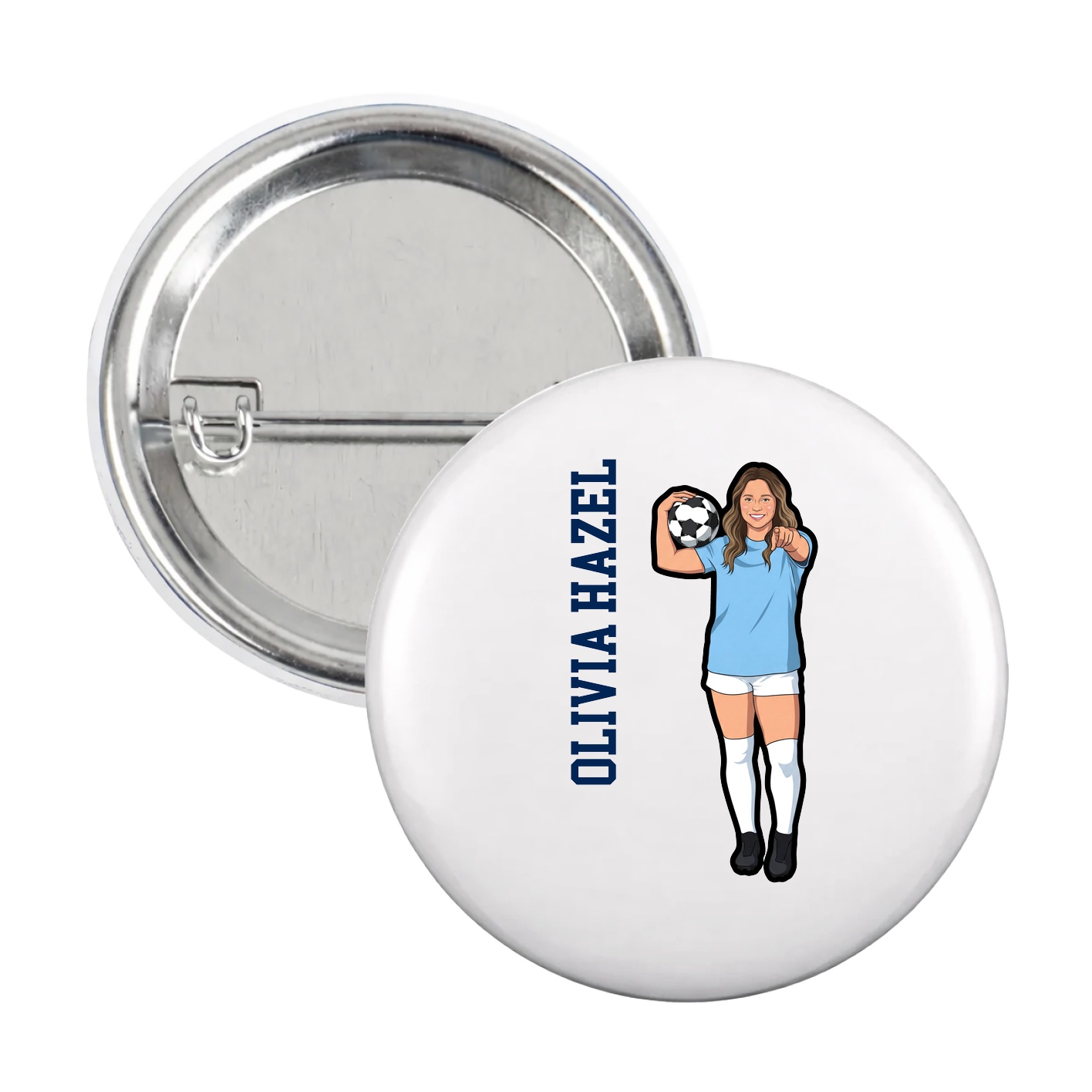 Game Day Button — Name Vertical in White
