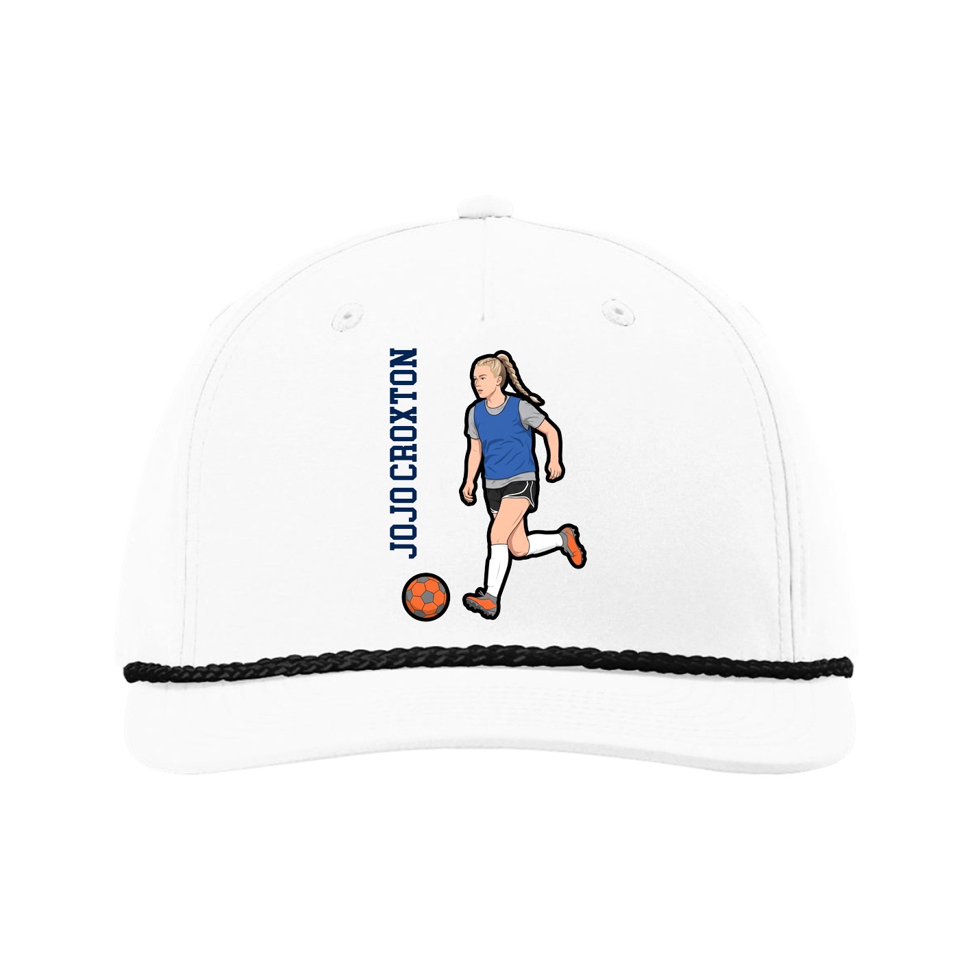 Five-Panel Classic Rope Cap — Name Vertical in White