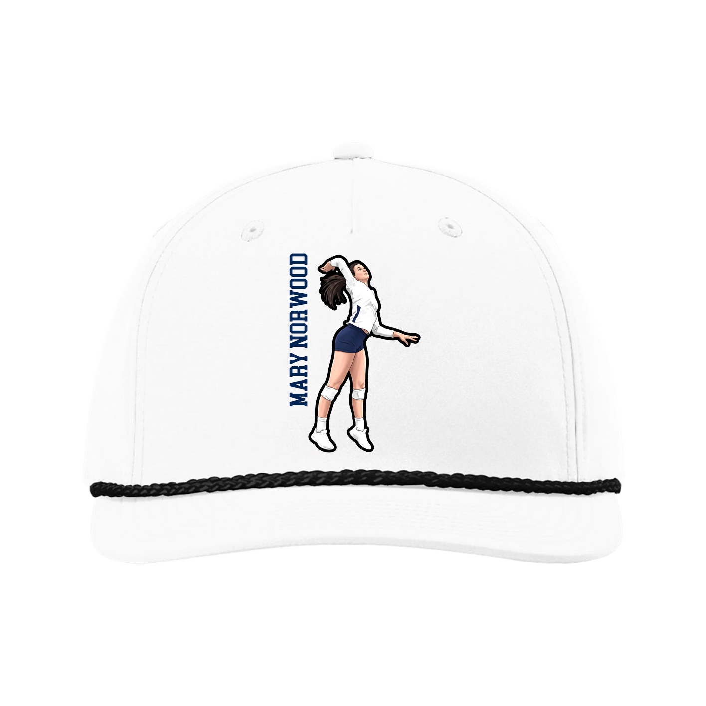 Five-Panel Classic Rope Cap — Name Vertical in White